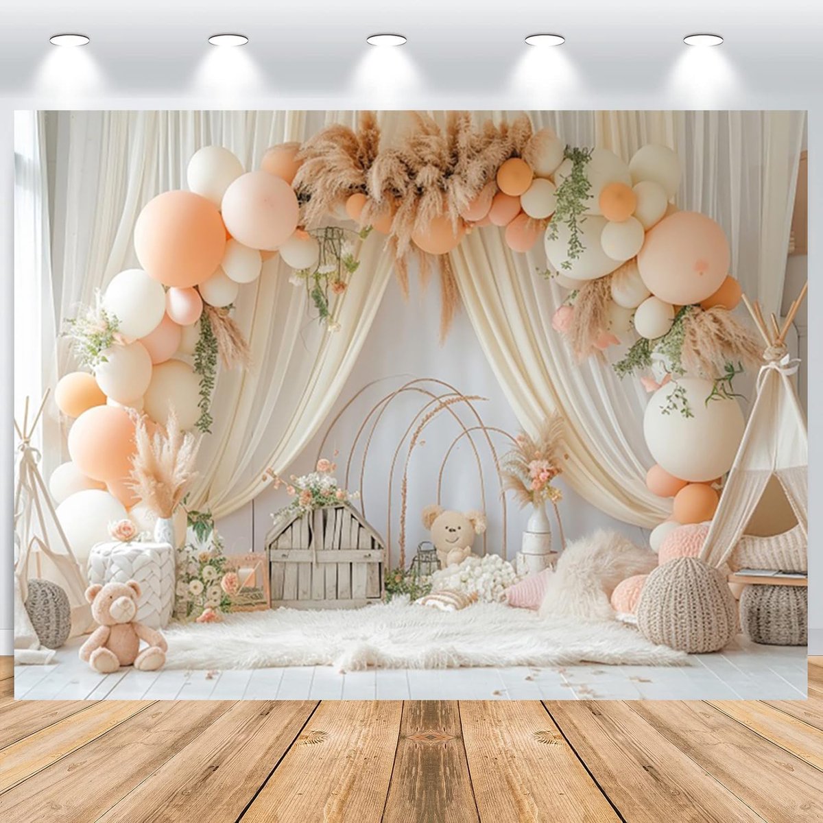 1e verjaardag fotoachtergrond 2,2 x 1,5 m, boho-ballon, regenboog, beer, tent, verjaardag, fotografie, achtergrond voor prinses, 1e verjaardag, babyshower, decoratie, banner, studio