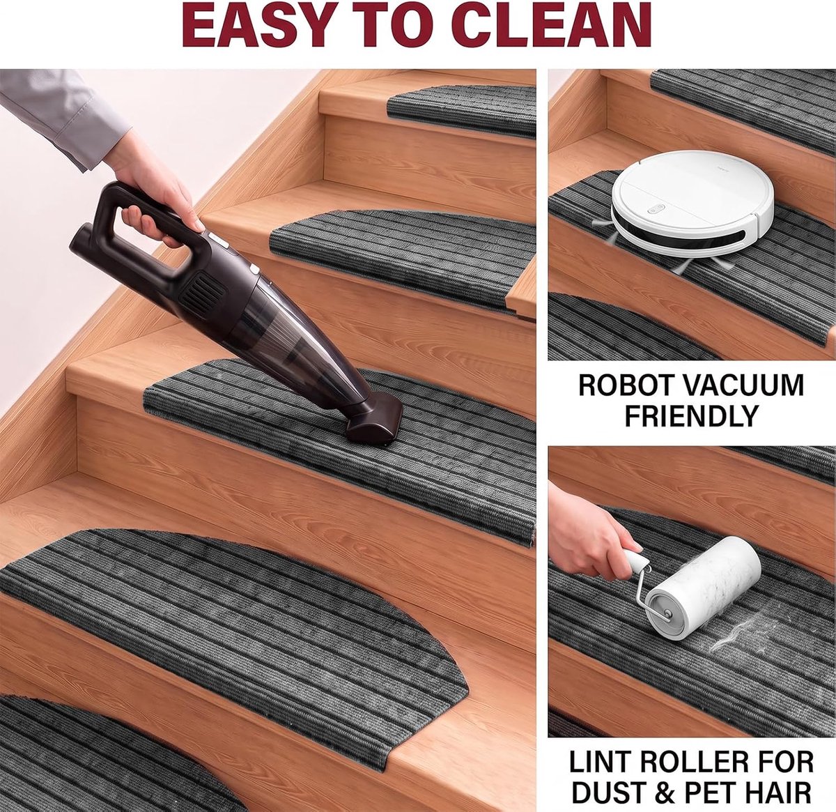 Trapmatten halfrond voor houten trappen, 60 x 24 cm, grijs