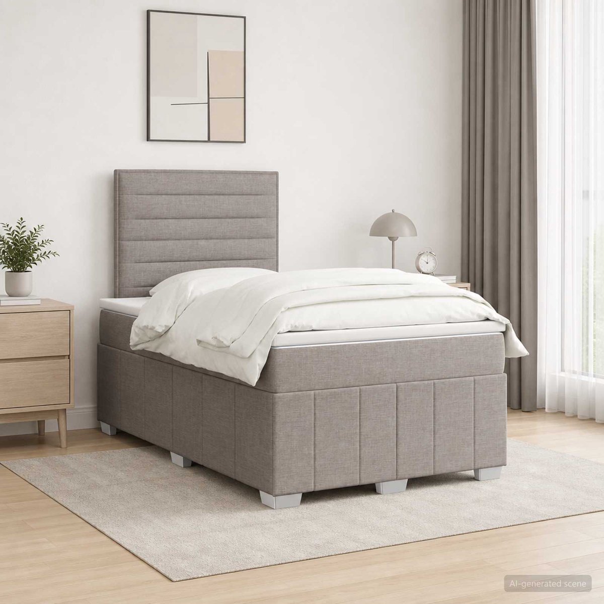 vidaXL LED - Boxspringbed - met - Matras - Taupe - 120 - x - 200 - cm - Stof