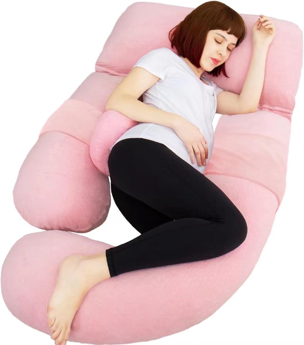 SnelShoppen - Extra Large U-Shaped Body Pillow 152 cm - Zwangerschap Kussen - Borstvoedingsteun - Verstelbaar - Roze - Ideaal voor Maternity en Comfor