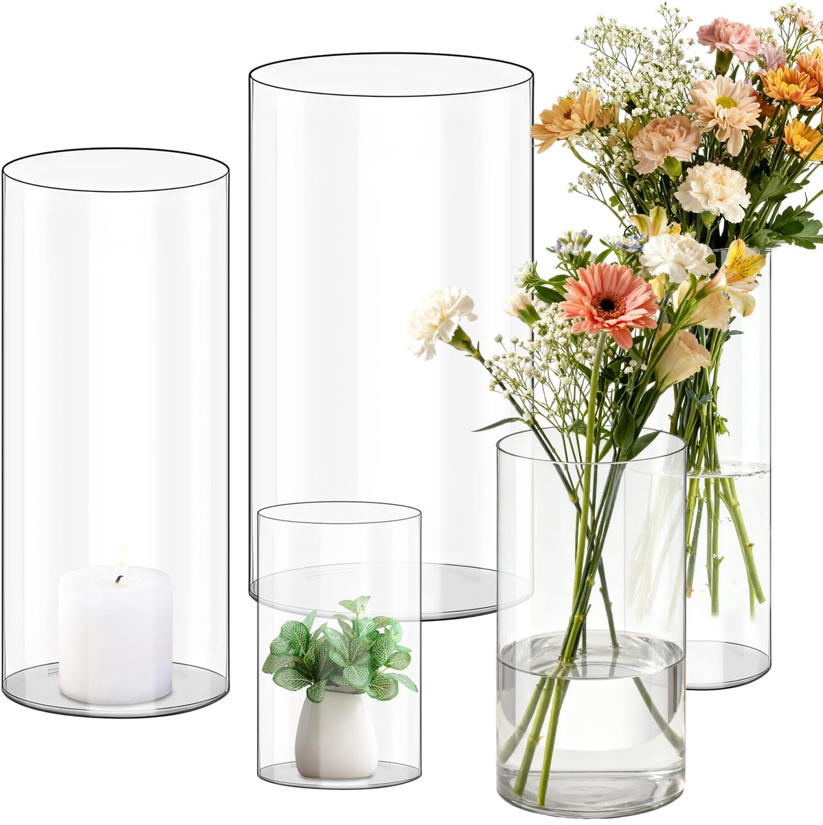SnelShoppen - Grote Cilinder Vaas 30 cm Hoog - Moderne Bloemenvaas Ø 15 cm - Perfect voor Stompkaarsen en Drijvende Kaarsen - Bruiloft Decoratie en Wo