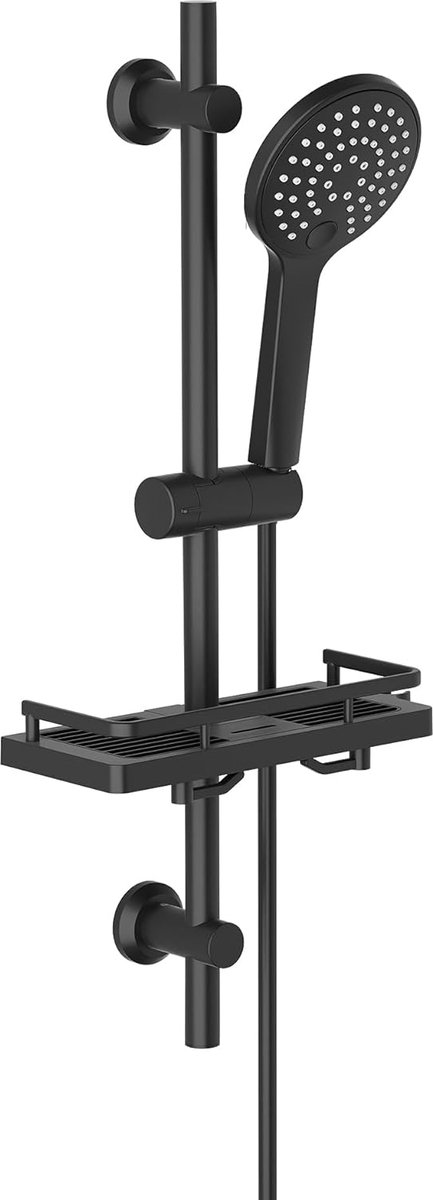 SnelShoppen - Douchestang Doucheset Zwart 70 cm RVS INOX Wandmontage Douchekolom met Handdouche en Doucheplank, zonder Kraan, 3 Straal Handdouche