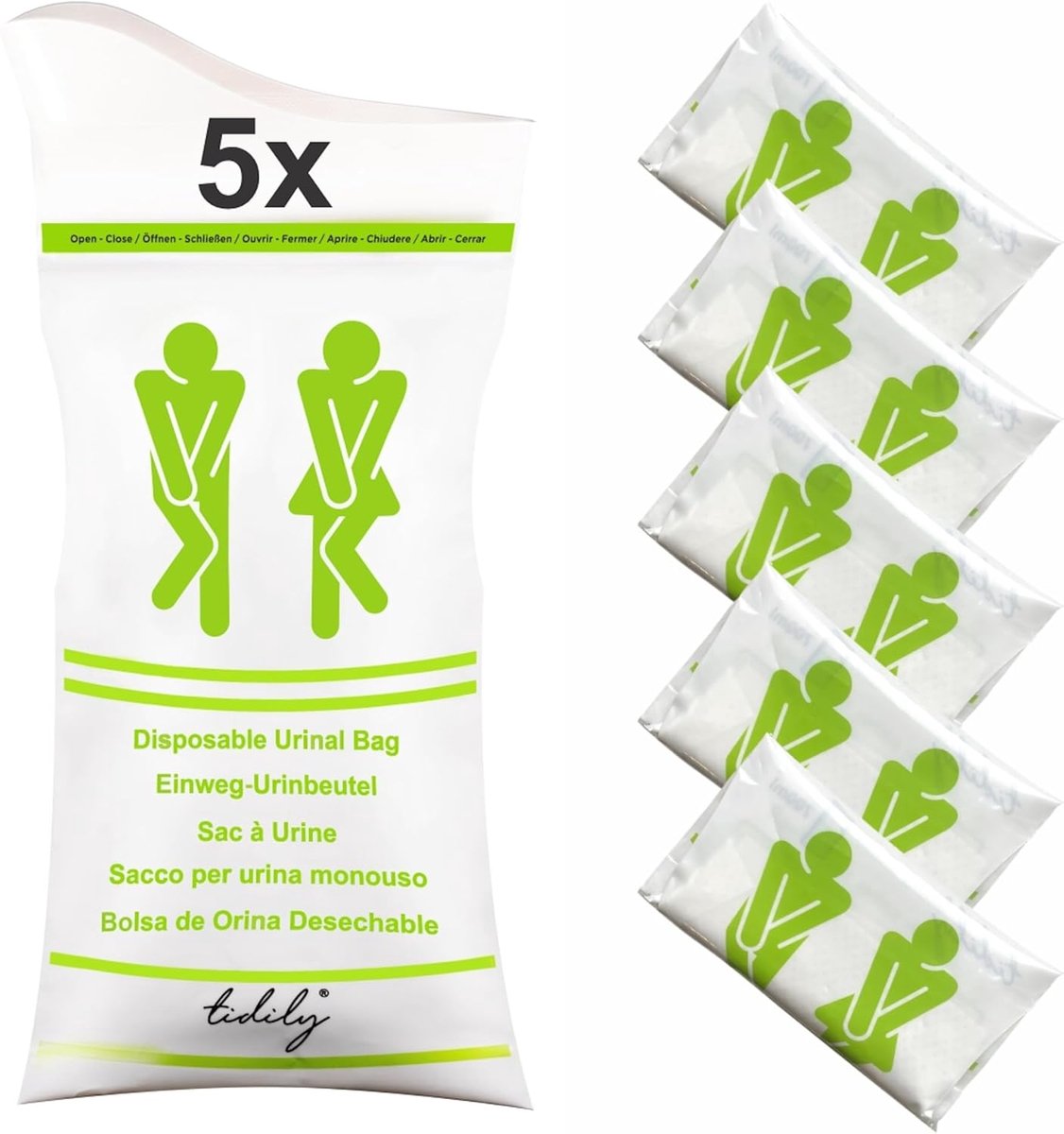 SnelShoppen - Pack of 5 Disposable Urine Bags - Nood Urinezakken - Draagbare Urinalen voor Auto, Reizen, Kamperen - Geschikt voor Mannen, Vrouwen, Kin