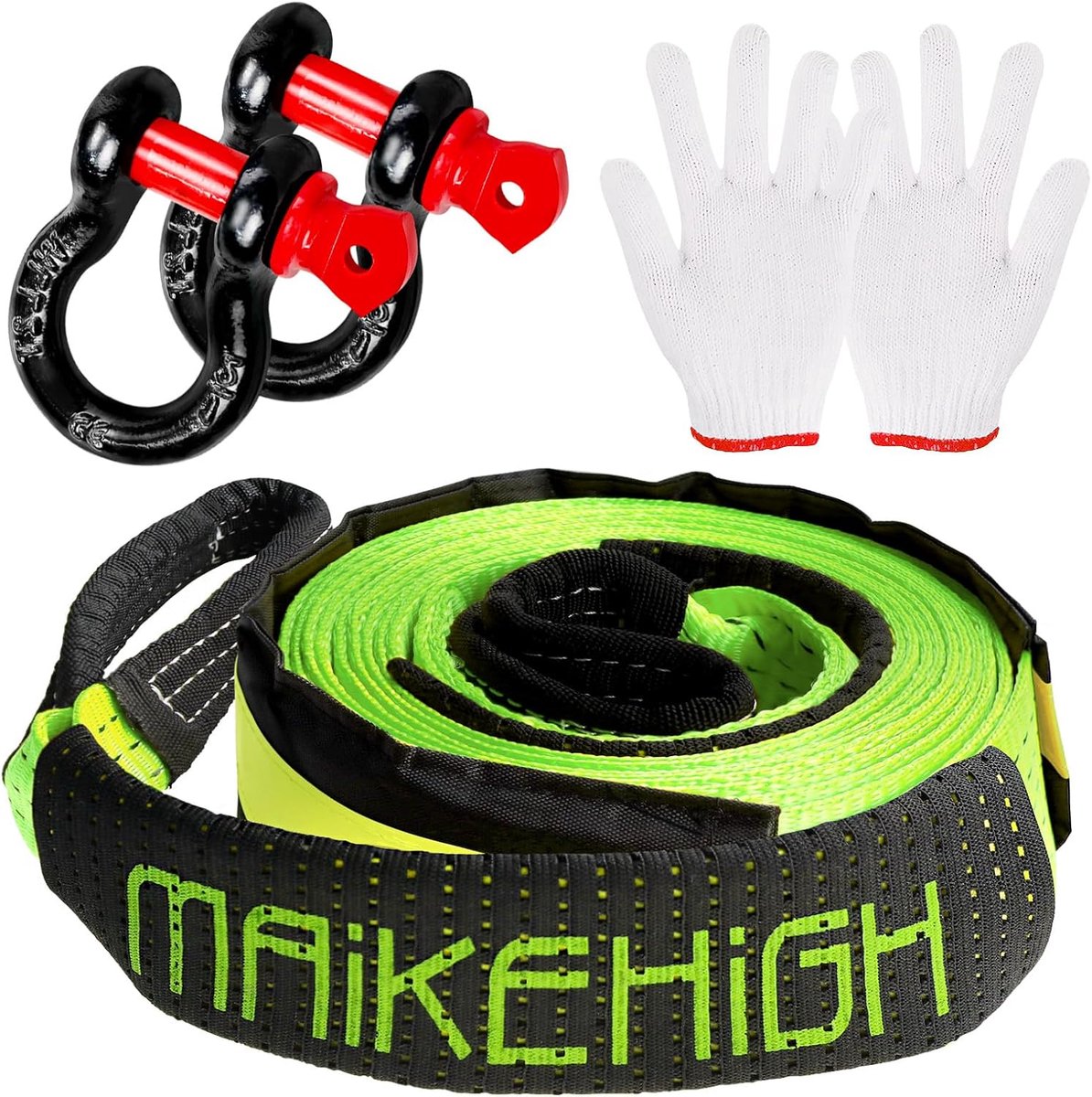 SnelShoppen - Off-Road Recovery Tow Strap 5M x 5cm, 10 Ton, 22,000 lbs, Duurzaam Polyester, Met 2 Anti-Proof Handschoenen & 2 Versterkte Sluitingen, G
