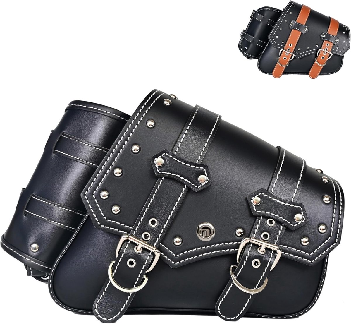 SnelShoppen - Motorfiets Zadeltassen | Waterdichte PVC Imitatieleer Zijzakken | Universele Opberggereedschapstas met Bekerhouder | Tweekleurige Riem |