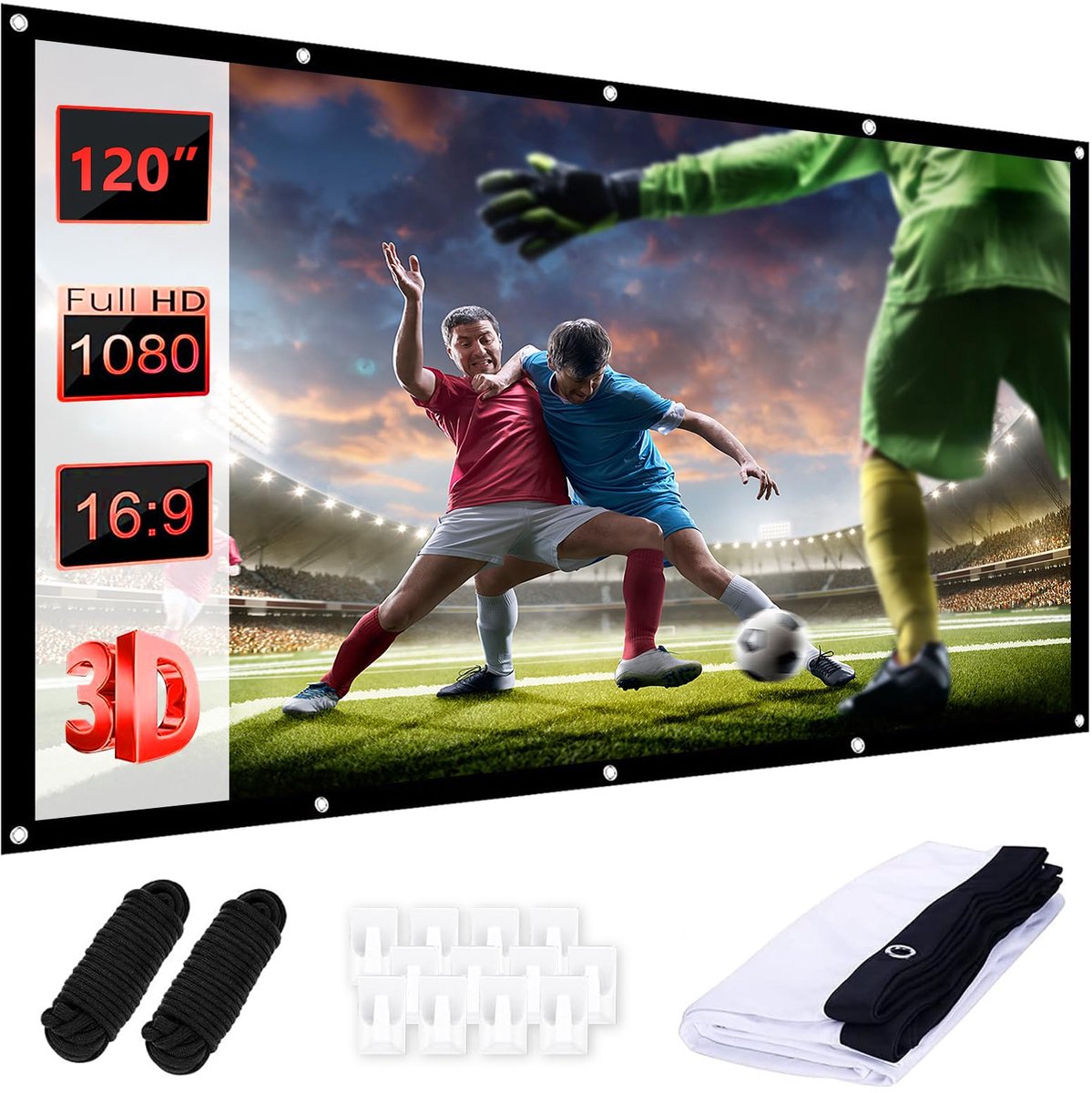 SnelShoppen - Projectorscherm 120 inch, 16:9 HD Draagbaar Opvouwbaar Projectiescherm voor Buiten, Thuisbioscoop, School, Vergaderingen en Camping