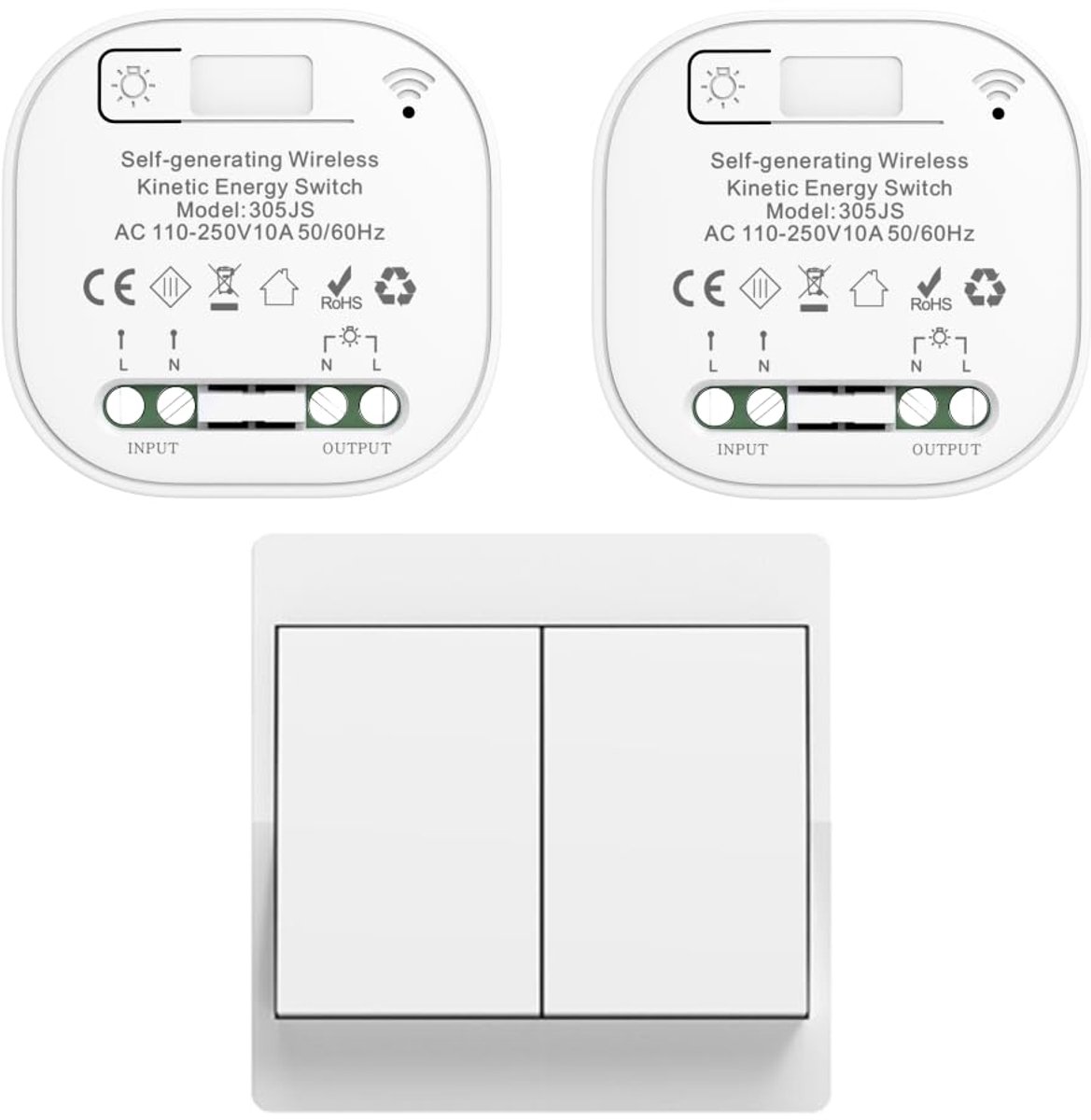 SnelShoppen - Draadloze schakelaar zonder batterijen met afstandsbediening - Lichtschakelaar voor thuisverlichting - 2-weg schakeling - Kinetic energi