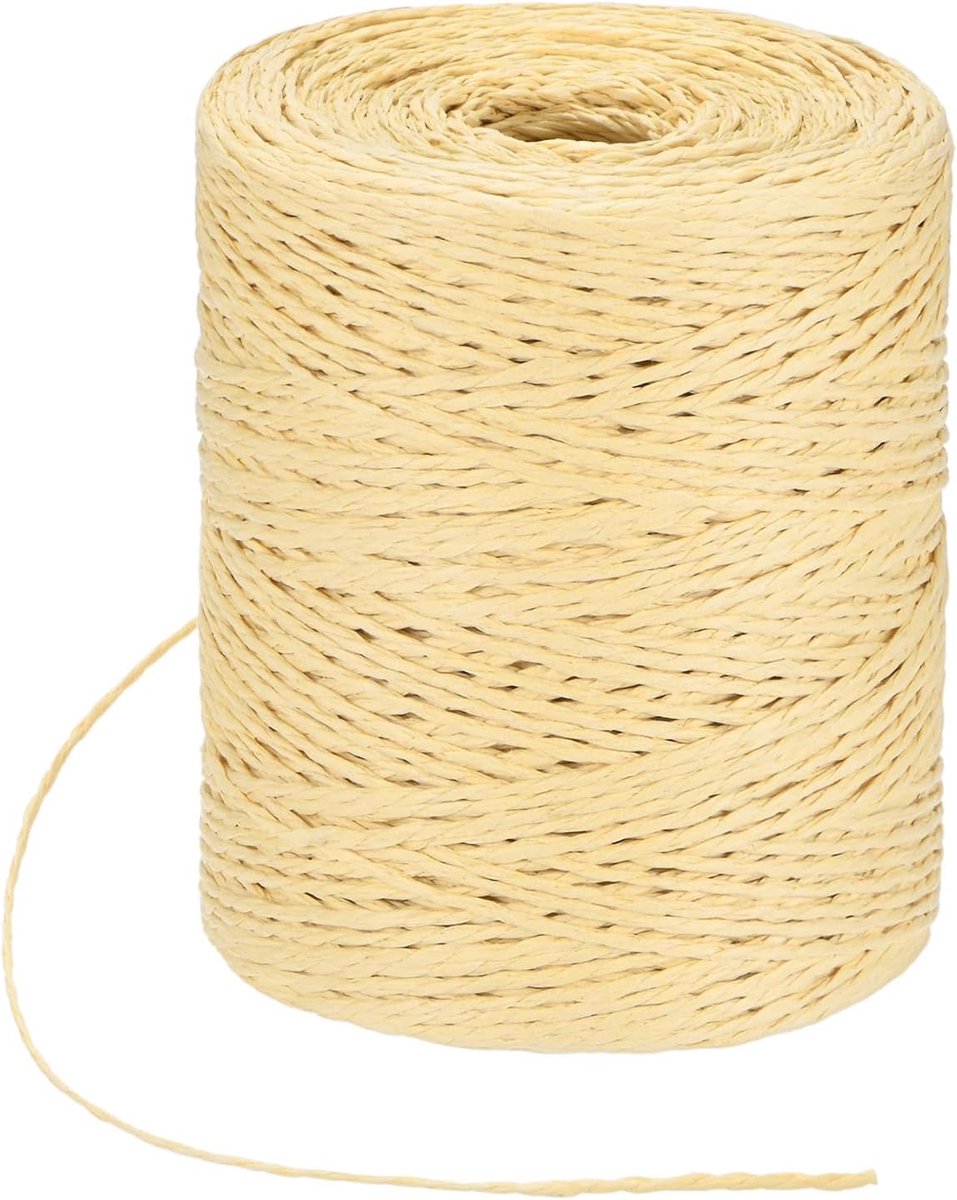 Raffia Garen om te haken, 1,5 mm, Raffia-papier, knutsellint, ronde snaar voor geschenkverpakking/doe-het-zelf/zonnehoeden, tassen/vakantiedecoratie, inpakpapier touw [kaki]