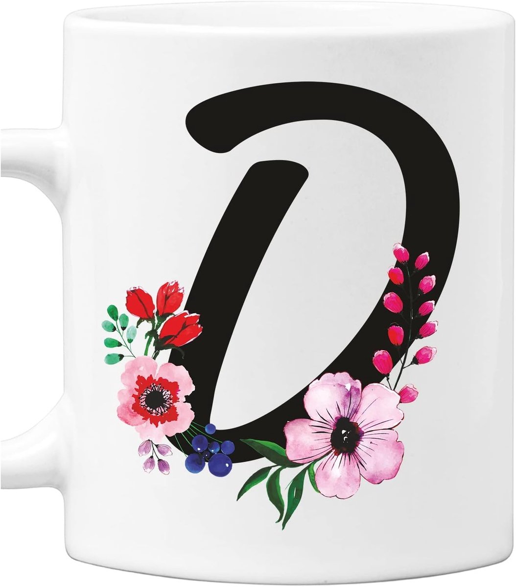 Mok met bloemenbegin - letter D - 100% keramiek