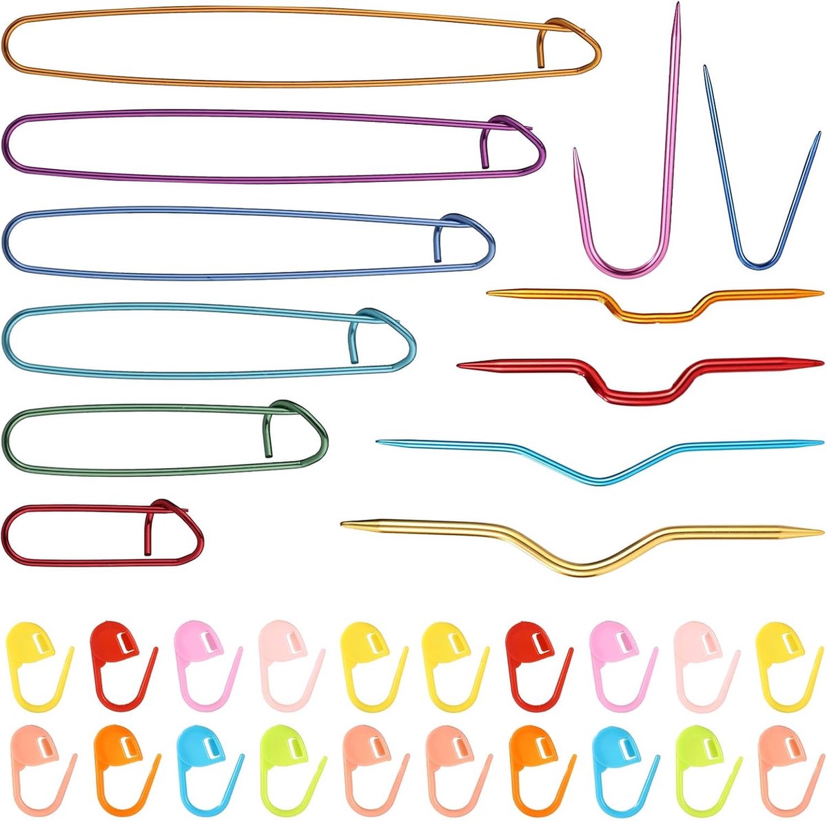 Lasuroa 32st Breigereedschap Set, Inclusief Breinaaldenhouder Kabelvlechtnaalden & Haaksteekteller Multikleuren Weefgereedschap Accessoires voor Naaien Weven Truien Handwerk