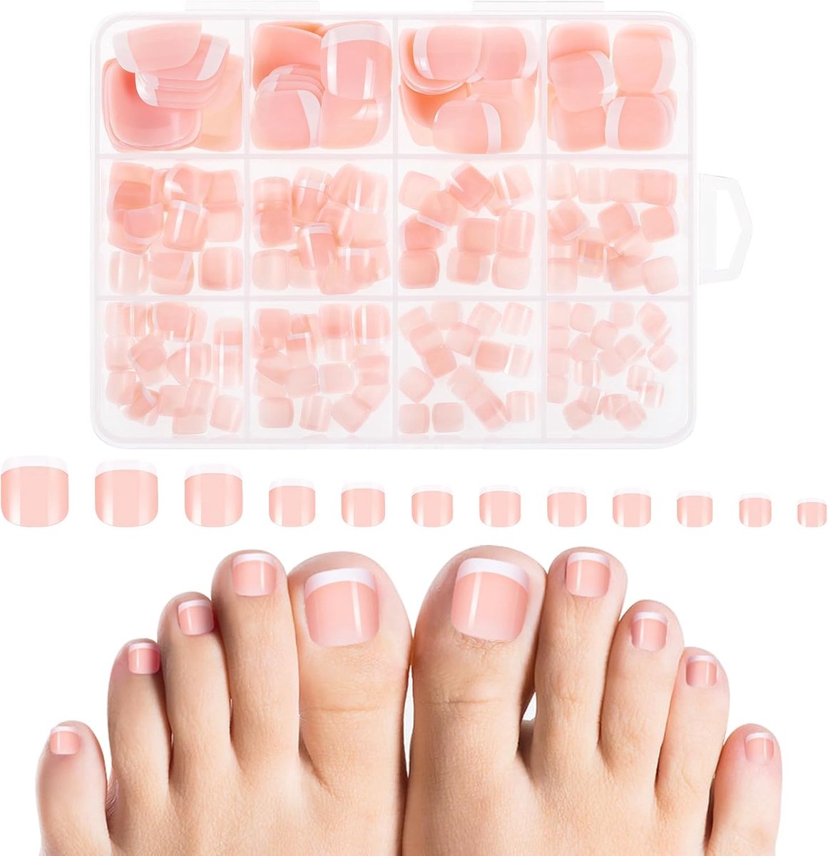 240 stuks Franse Plak-teennagels, 12 Maat Volledige Cover Nep Teennagels, Kunstmatige Franse Tip Valse Teennagels voor Vrouwen