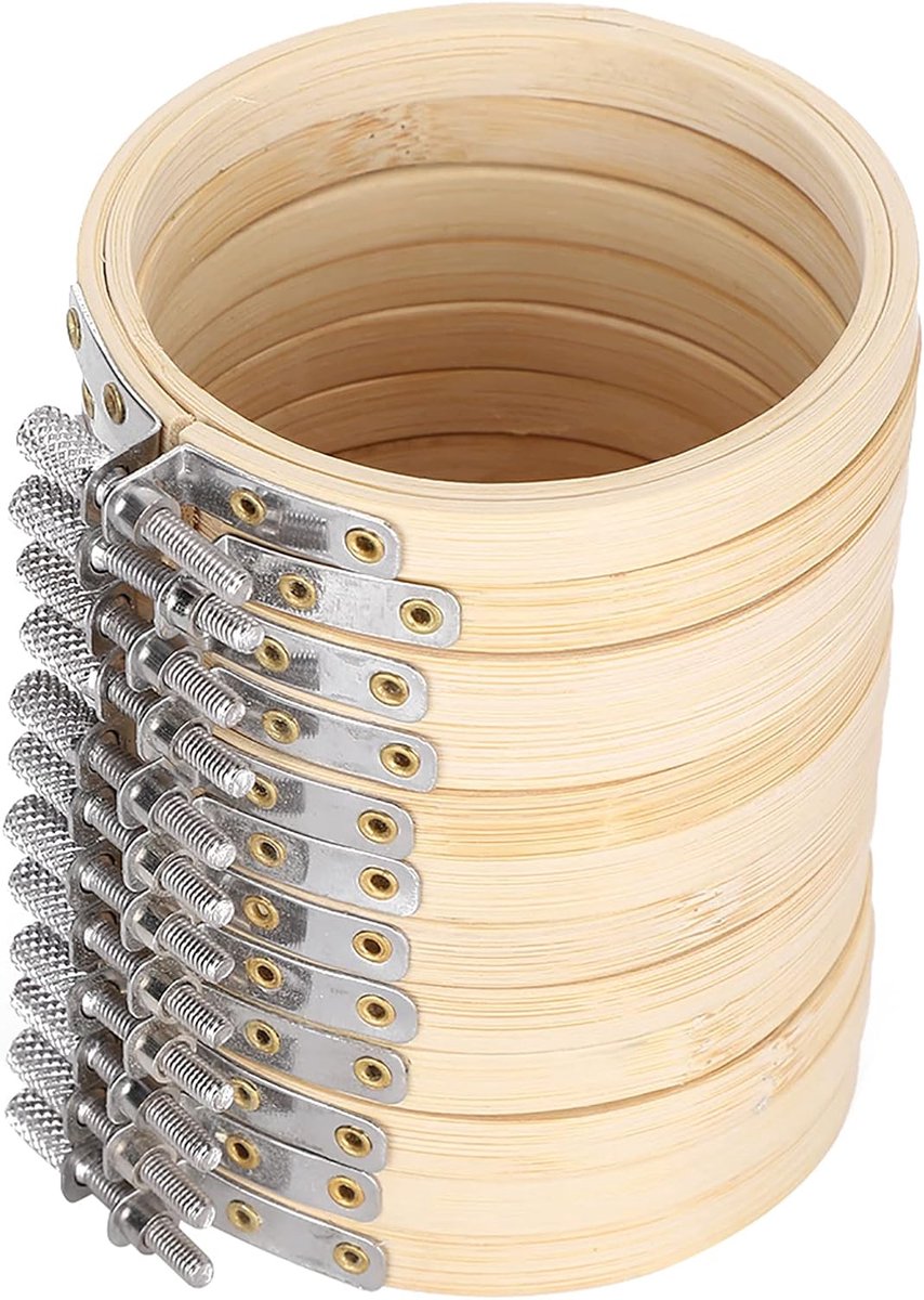 12 stuks 3,5 inch bamboe, borduurringen van hout, rond, 12 stuks 9 cm 3,5 inch, verstelbare cirkel, kruissteek-borduurring voor kunstnijverheid, praktisch naaien, naalden, gereedschap