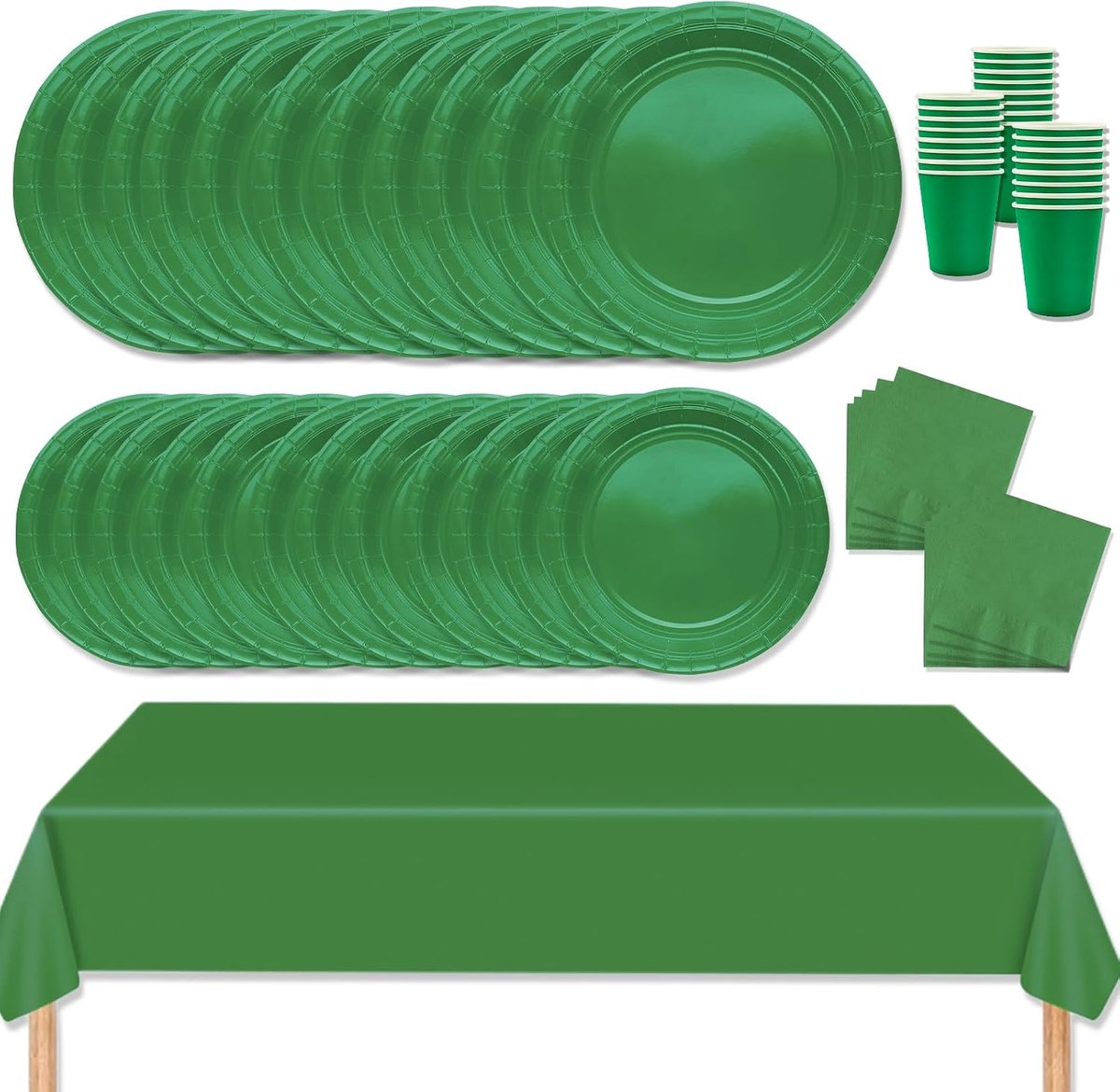 69 stuks groene serviesset, wegwerp papieren feestservies decoraties voor verjaardag, bruiloft, babyshower, feest, inclusief borden, tafelkleed, servetten, kopjes, feestbenodigdheden voor 16