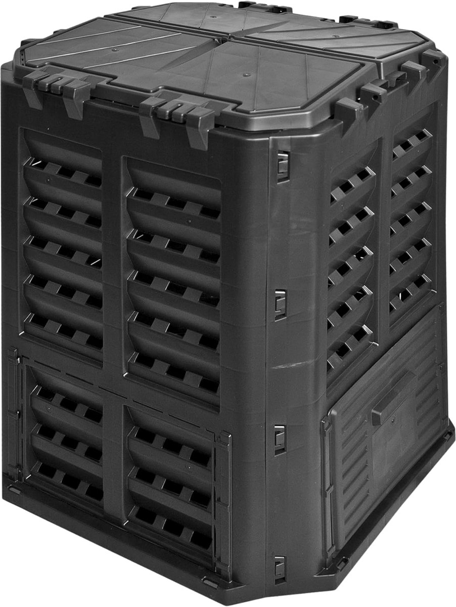 Compostbak met deksel - 300 liter - Groente- en fruitafval - Zwart - Polypropyleen - UV- en vorstbestendig - 71 x 71 x 79,5 cm - Zonder gereedschap te monteren