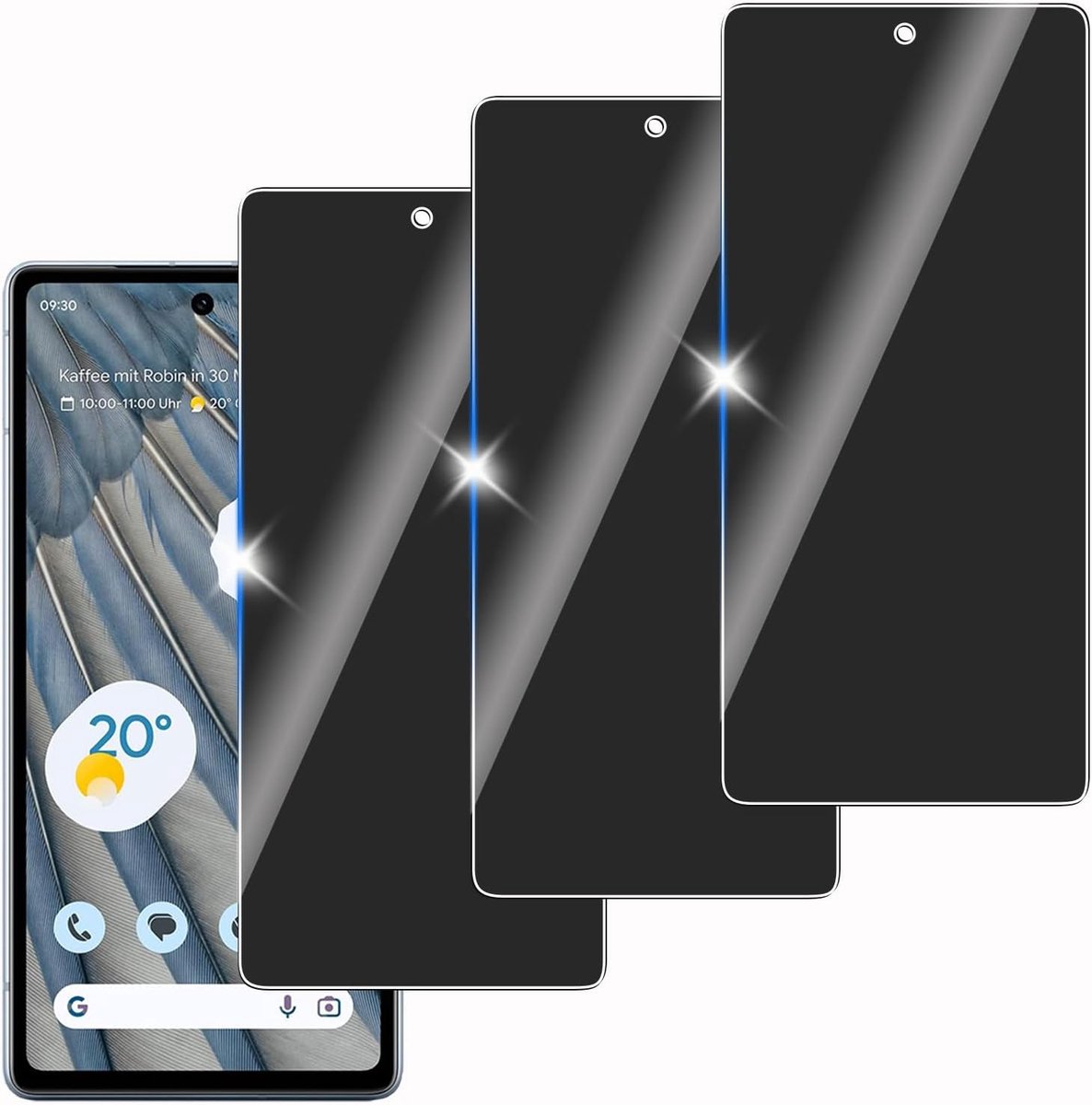 3 stuks anti-spion gehard glas voor Google Pixel 7a, beschermglas voor scherm, bubbelvrij, hardheid 9H, eenvoudig te installeren, krasbestendig