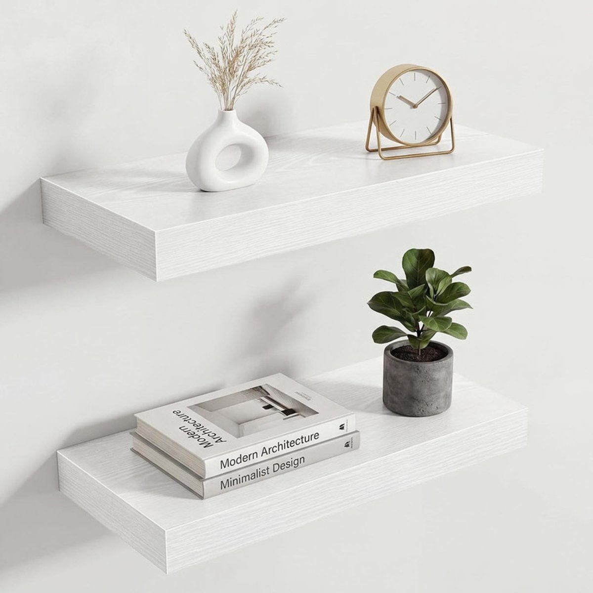 Zwevende Wandplanken Set van 2 - 40 x 16,5 cm - Wit - Met Verborgen Metalen Beugels