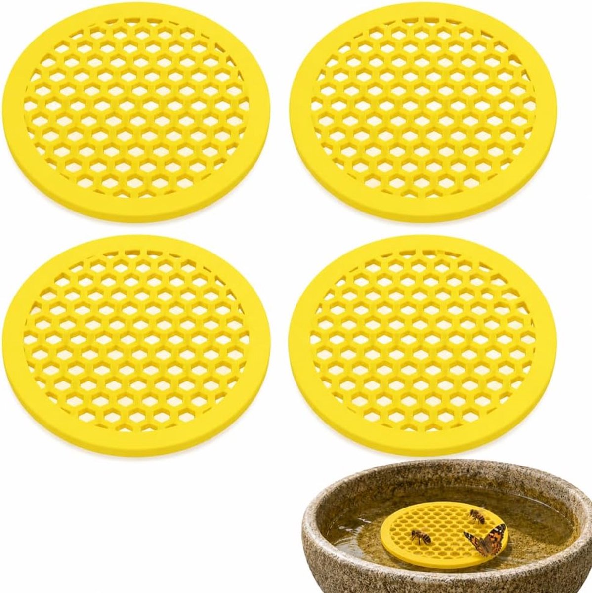 4 stuks drijvende insectendrinker, 20 cm, bijeneiland van EVA-schuim, geel, drinkstation voor tuinvijver en vogelbad
