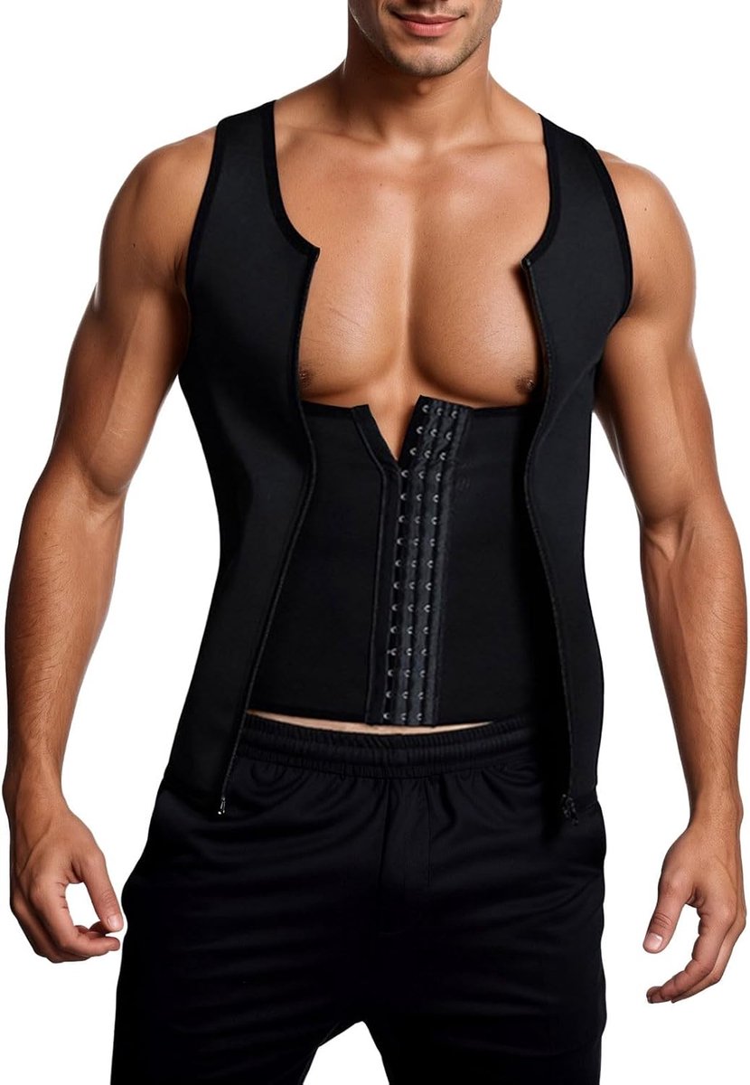 Zweetvest met ritssluiting voor heren, zweetvest, compressieshirt voor het afslanken van het lichaam