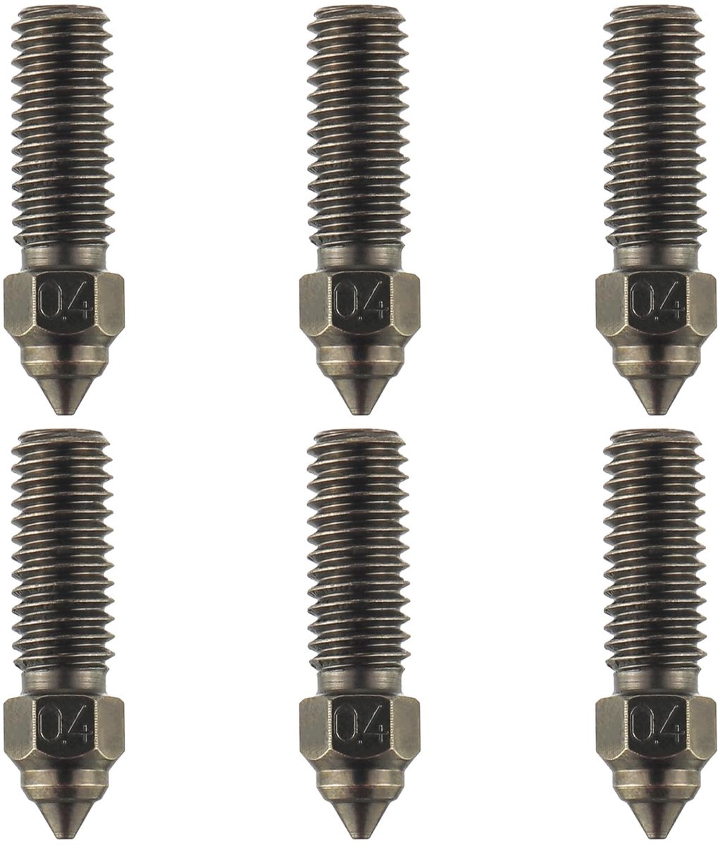 Mondstukken voor 3D-printer van gehard staal, 0,4 mm, slijtvast mondstuk met hoge doorstroom, geharde sproeiers, hotend extrudermondstukken voor K1 Max CR-M4 CR-10 SE Ender 3 V3 KE(6 stuks)
