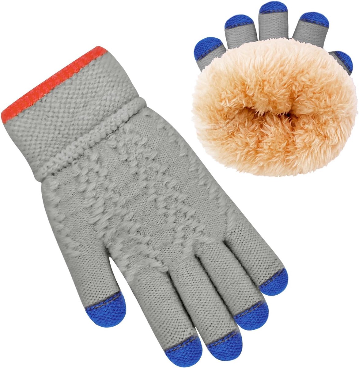 Handschoenen voor kinderen, warme winterhandschoenen met fleece volledige vingers, gebreide handschoenen voor jongens en meisjes