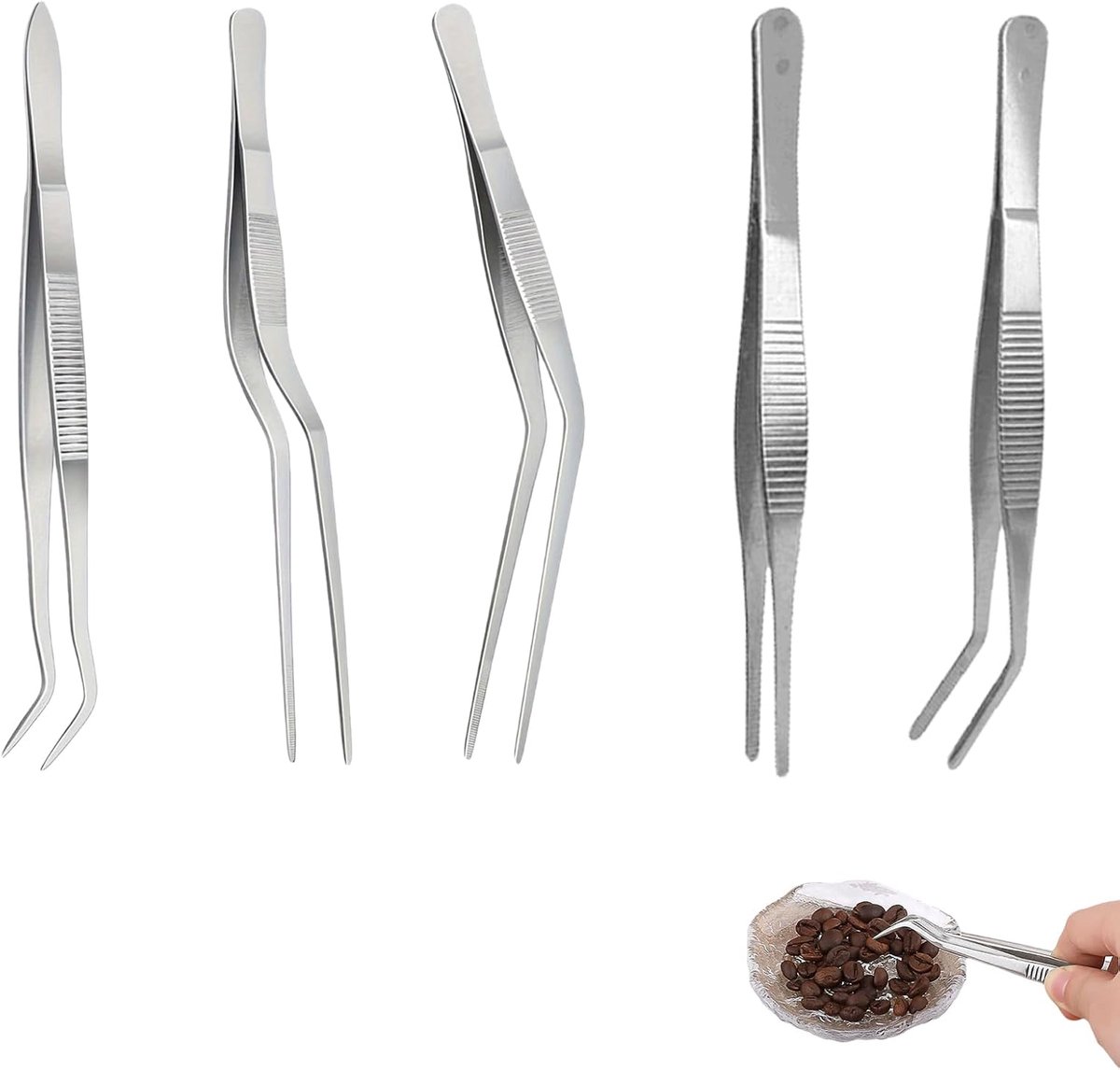 Set 5 stuks roestvrij staal 16 cm kooktang precisietang kookgerei voedseldecoratie keuken hulpmiddelen zilver voor koken bakken serveren