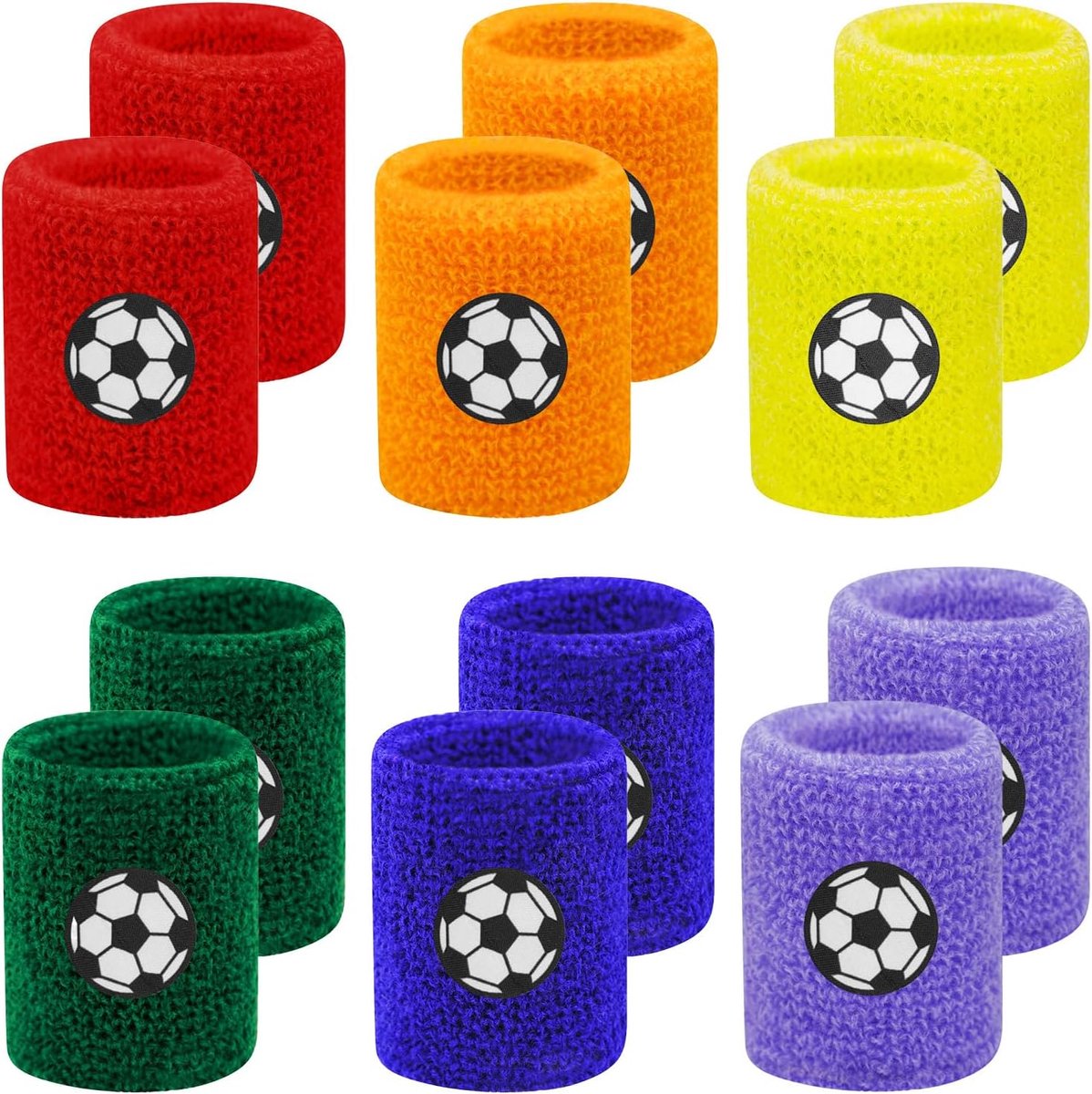 Polsbanden, absorberend, voetbal, 12 stuks, kleurrijk, zweetband, voetbal, zweetbanden, pols, sport, polsbanden, absorberend, voor voetbal, basketbal, atletiek, 6 kleuren
