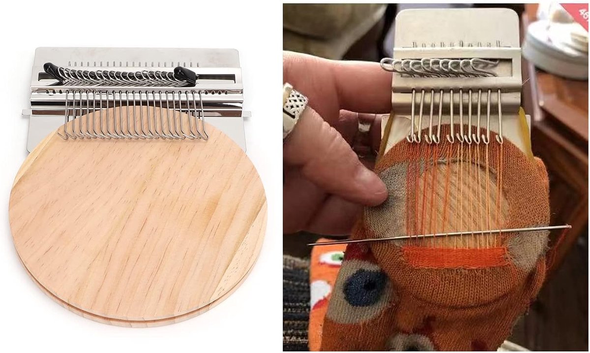 Weefstoelset, doe-het-zelf weefgereedschap, mini-handweefstoelmachine, kleine breimachine, stopmachine, weefstoelkit voor kinderen, reparatie, tapijt, doe-het-zelf op kleding, sokken (21