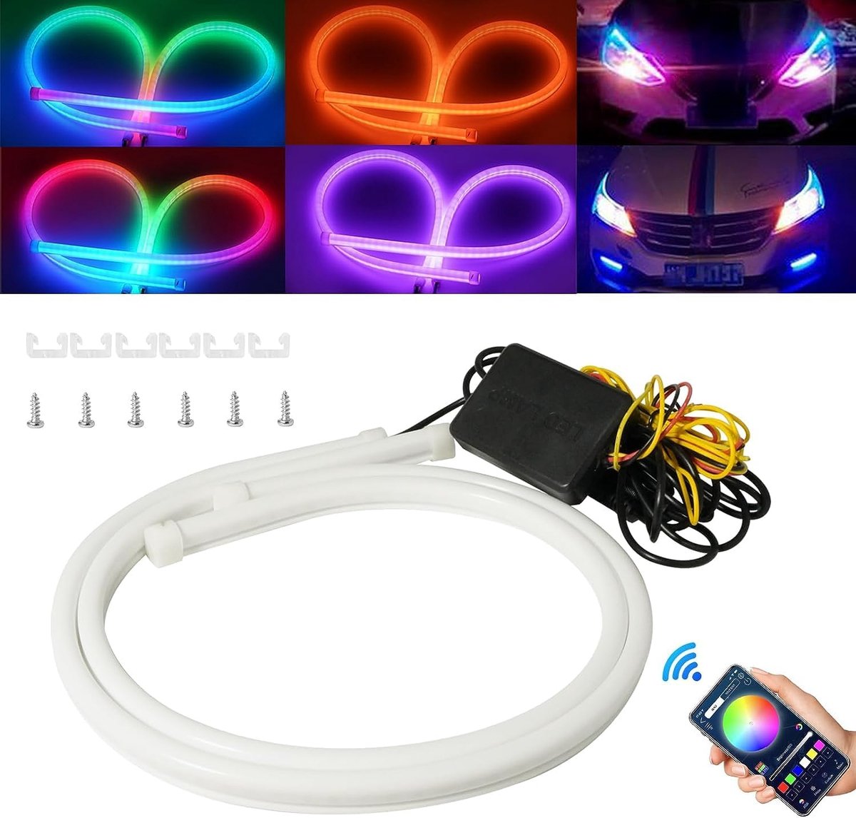 Ledstrips van 60 cm met veelkleurige RGB-Bluetooth-besturing voor led-dagrijverlichting 61 cm