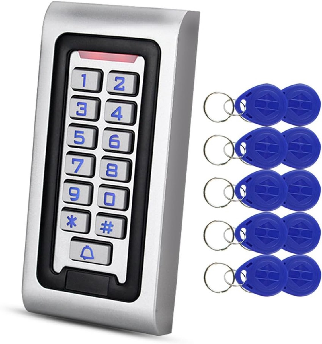 IP68 Waterdichte RFID-toegangscontrole Keypad Metalen kaartlezer + 10 stks 125KHz nabijheid Sleutelhangers WG26 2000 gebruikers voor thuis/kantoor