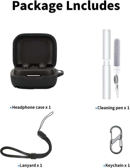 Hoes voor Anker Soundcore P31i open-ear koptelefoon, schokbestendig, toergy waterdicht, zacht en duurzaam, met koord, sleutelhanger en reinigingstool, zwart — afbeelding 4