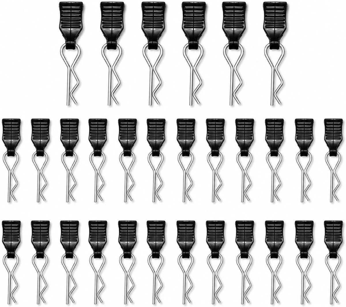 30 stuks Rc carrosserieclips, zwart, metalen body clips voor RC auto carrosserie, gebogen shell pins voor op afstand bestuurde voertuigen in schaal 1:8 tot 1:20