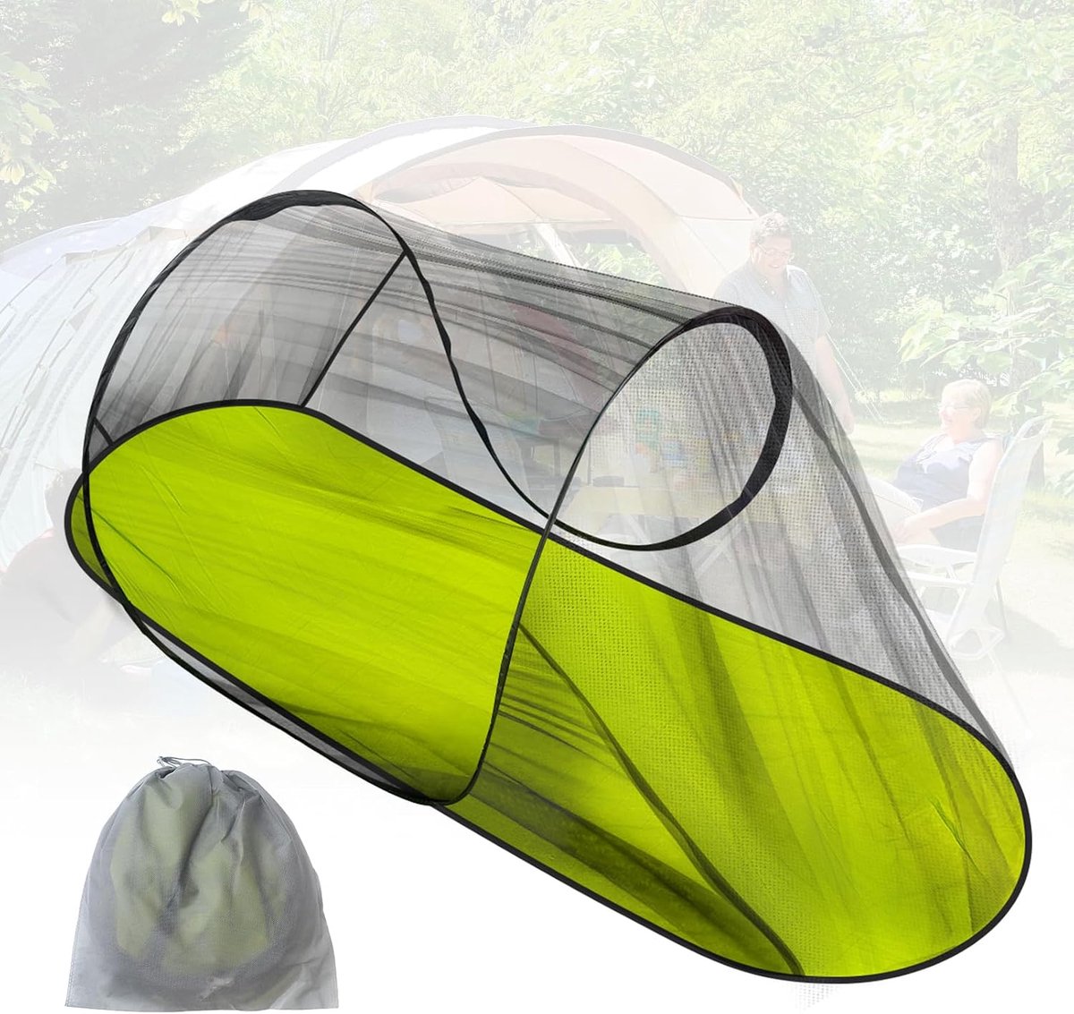 Klamboe, 220 x 120 x 100 cm, licht muggennet voor buiten, compact, voor reizen, muggentent met ritssluiting voor camping, wandelen, groen