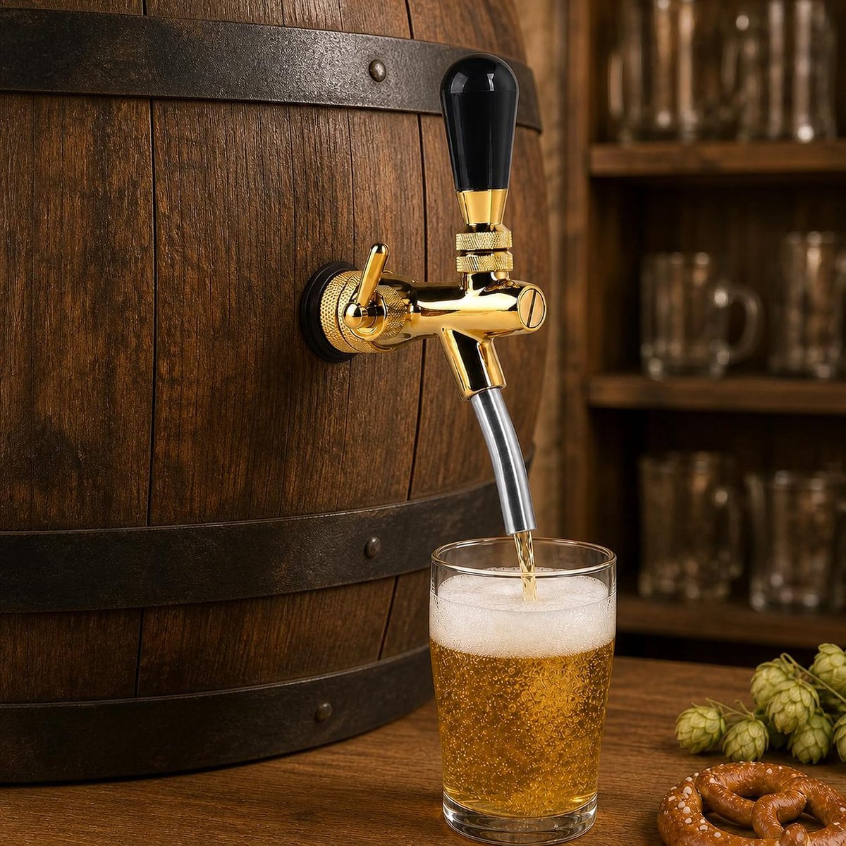 Verstelbare bierkraan: bierkraan instelbare biertapkraan met stroomregeling voor tapinstallatie roestvrij staal messing voor bar thuis restaurant (goud)