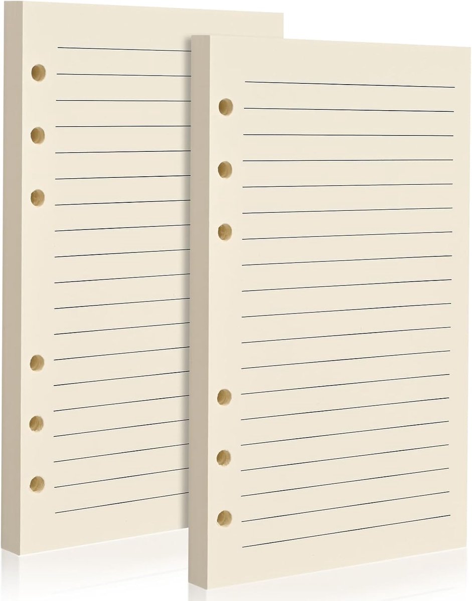 6-gaats gelinieerd losblaadig vulpapier – 2 verpakkingen (80 vellen per pak), 100 g/m², beige notitieboeknavulling – past in A6 6-ringmappen voor kantoor, dagboek, planning, notities. Dubbelzijdig