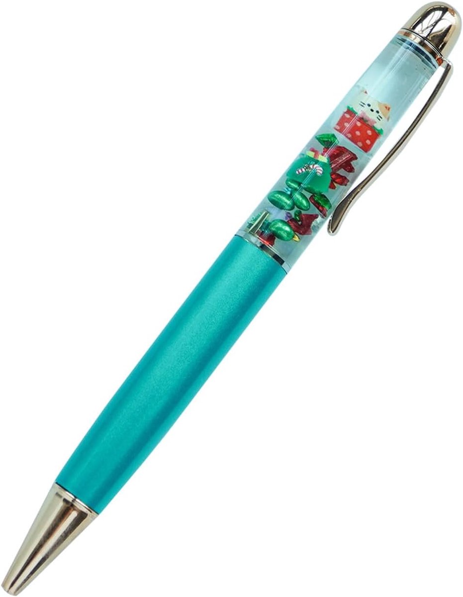 Kat Zitten Op Present Box Xmas Fun Pennen Leuke Floater Drijvende Vloeistof Schrijven Journaling Office Pen Unieke Geschenken
