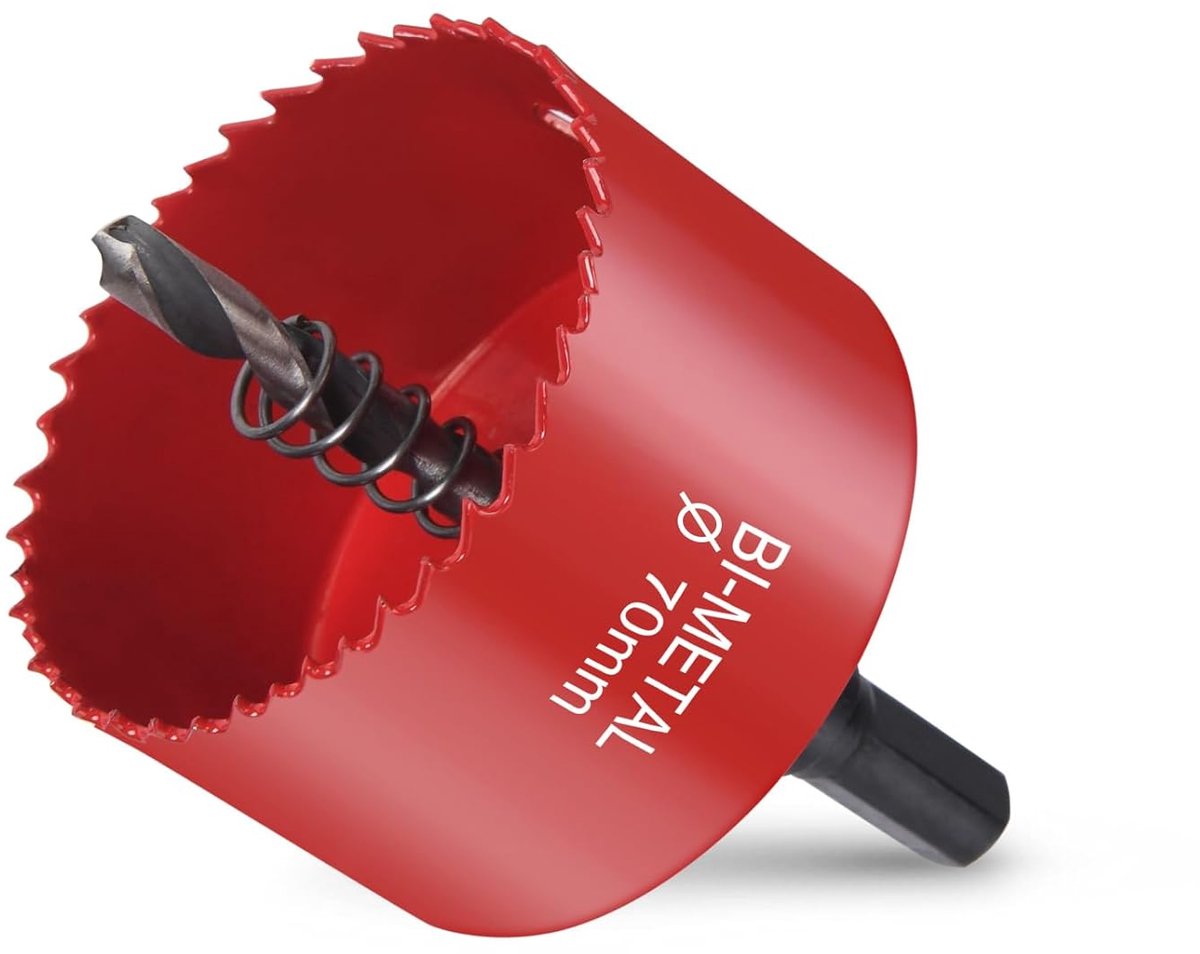SnelShoppen - Lochfräse Set 70mm Bimetal Holzaag, Hoge Hardheid, Voor Aluminium, Hout, PVC en Kunststof, Inclusief Boor, Mechanische Veer en Inbussleu