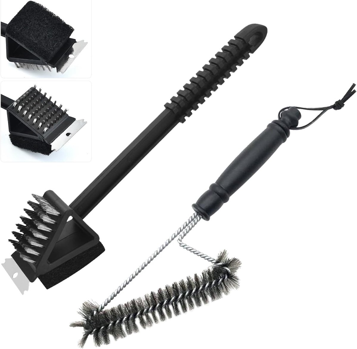 SnelShoppen - 2pcs BBQ Schoonmaakborstel Set, 3-in-1 Grillborstel van Hoogwaardige Staal, Effectieve Barbecue Borstel met Schraper voor Tuin, Camping