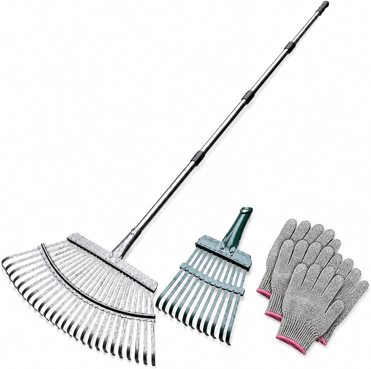 SnelShoppen - Hark Tuin 25+11 Tanden Bladhark met Metalen Steel, 4-delige Verstelbare Handgreep 40-45 cm, Heavy-Duty Tuinhark voor Bladeren, Gazon en