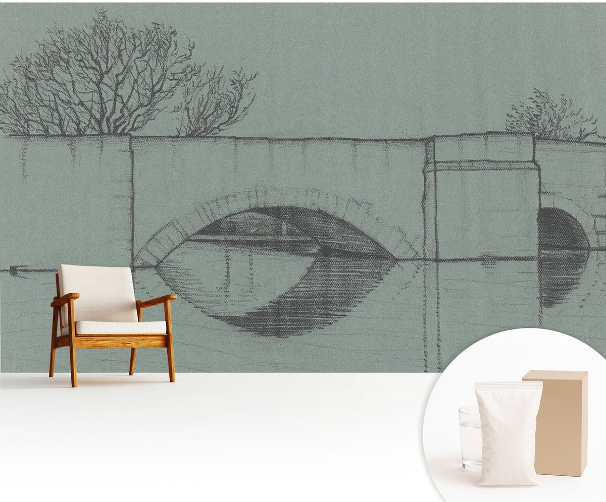 Wallfluent Fotobehang - Grijs Vliesbehang - 416x254 cm - Boogbrug Fotobehang Vlies - Hal behang Architectuur - Muurschildering - Woonkamer behang