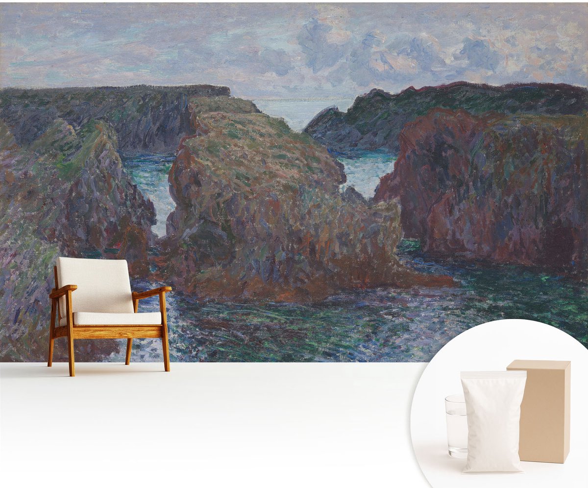 Wallfluent Fotobehang - Blauw Vliesbehang - 416x254 cm - Rotsachtige Kust Muurschildering - Gang behang Landschappen - Fotobehang Vlies - Slaapkamer behang