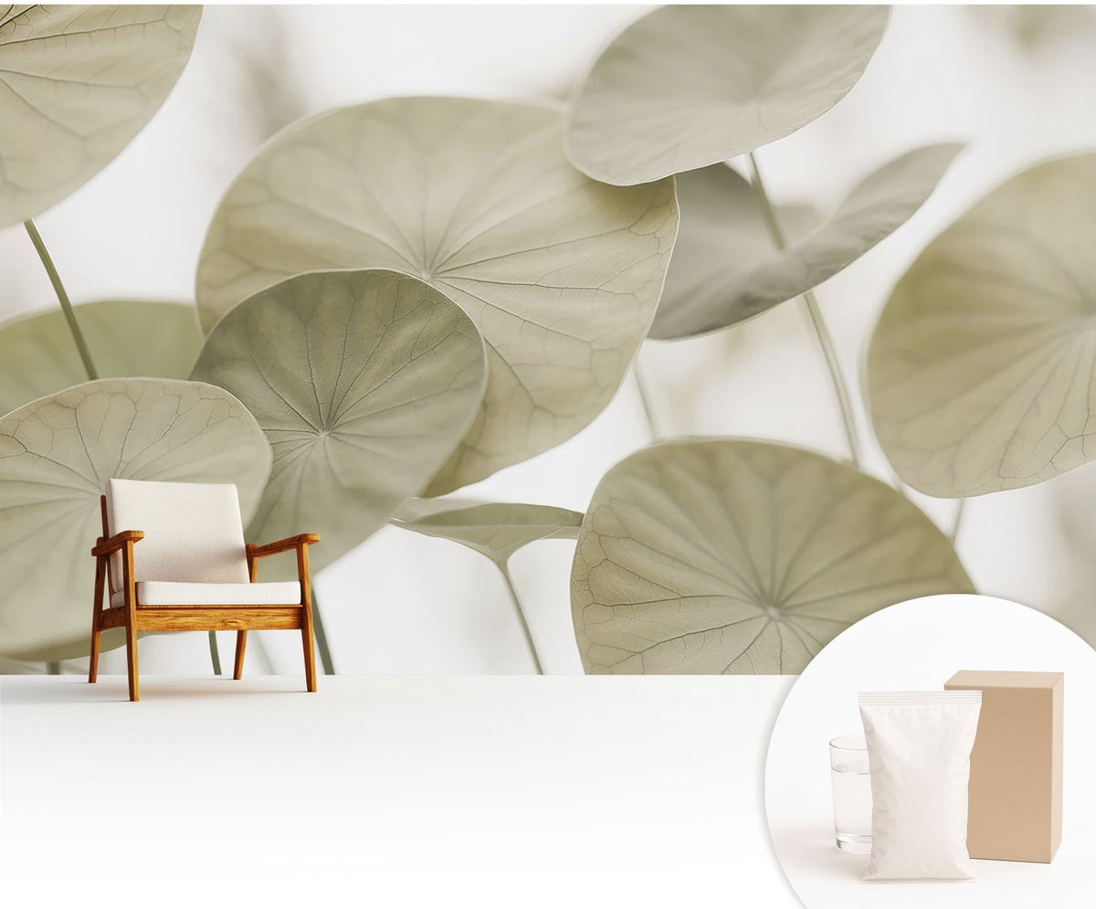 Wallfluent Fotobehang - Beige Vliesbehang - 416x254 cm - Natuurlijke Elegantie Fotobehang Vlies - Woonkamer behang Bloemen En Planten - Muurschildering - Woonkamer behang