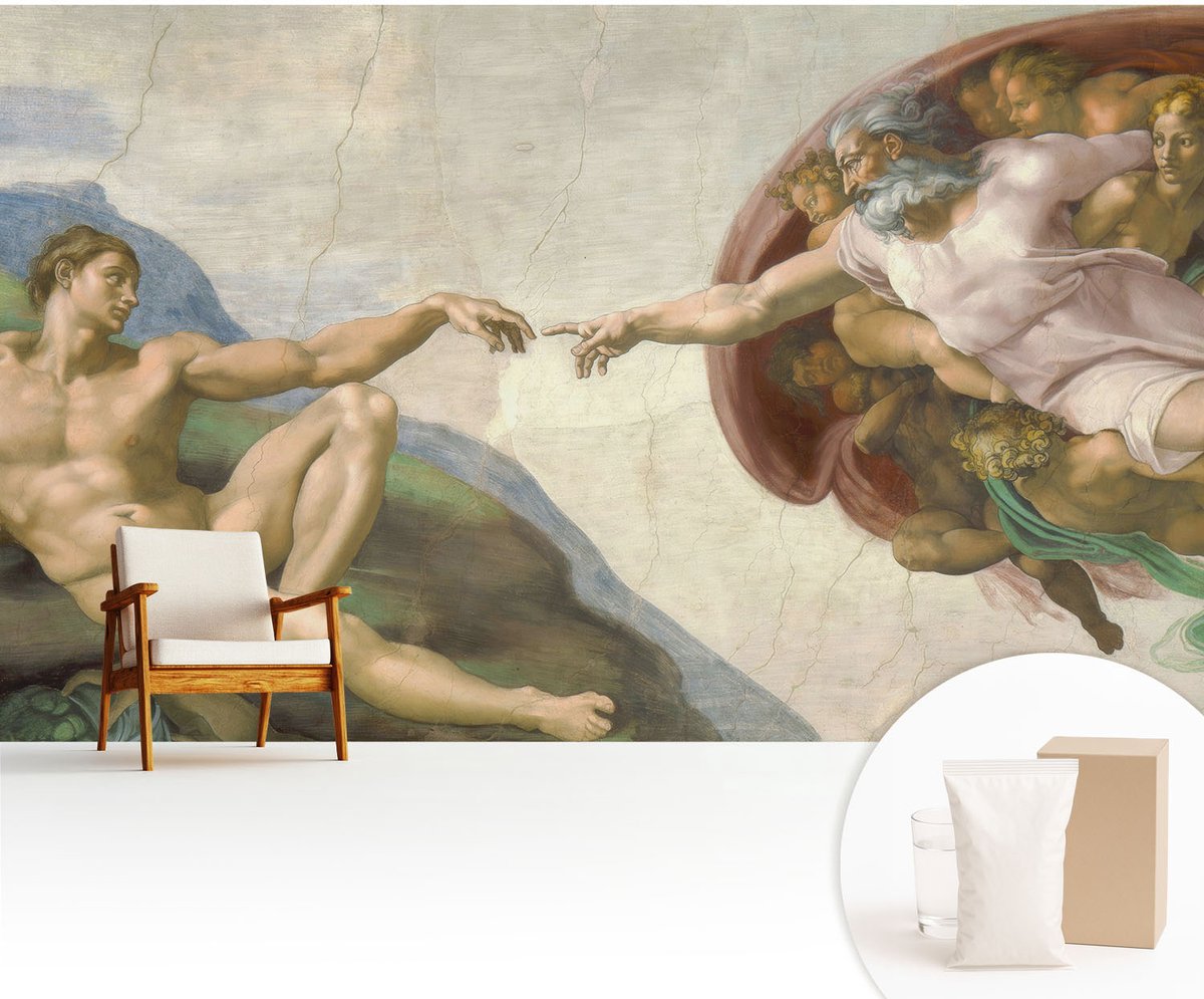 Wallfluent Fotobehang - Beige Vliesbehang - 416x254 cm - Spiritueel Contact Fotobehang Vlies - Hal behang Deel - Muurschildering - Woonkamer behang