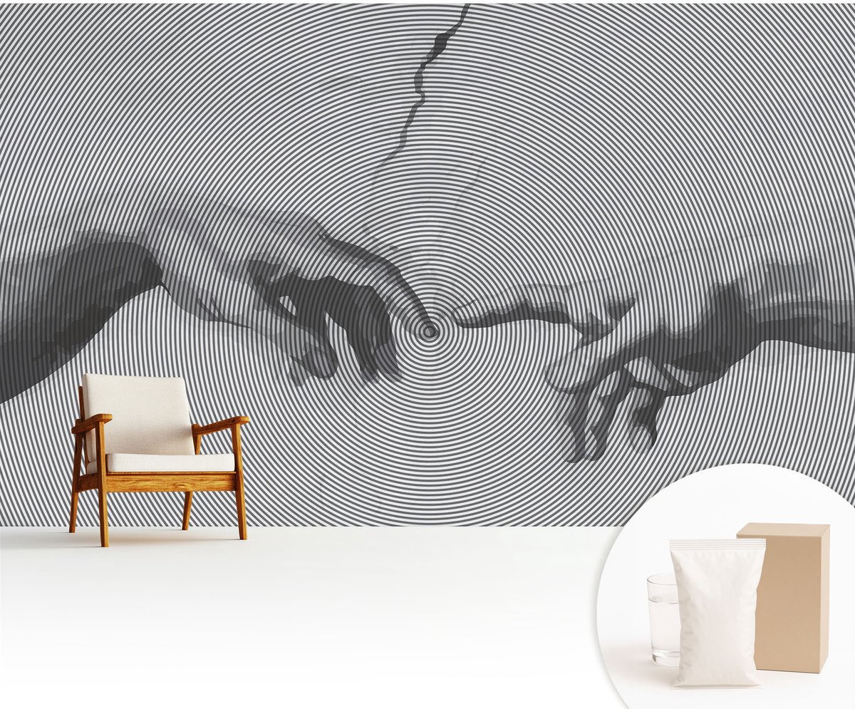 Wallfluent Fotobehang - Zwart-Wit Vliesbehang - 416x254 cm - Hypnotische Handen Fotobehang Vlies - Hal behang Deel - Muurschildering - Hal behang