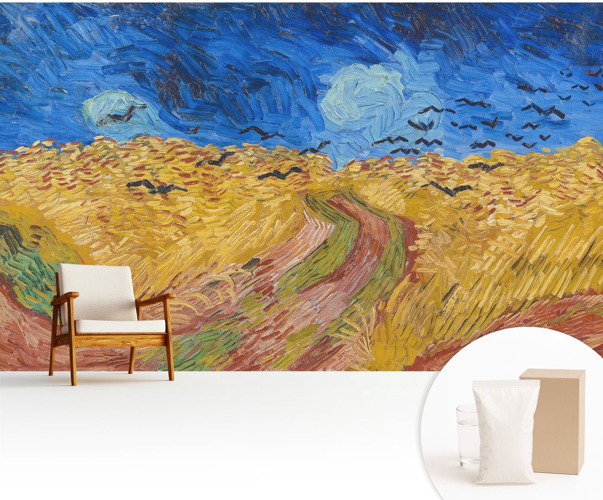 Wallfluent Fotobehang - Blauw Vliesbehang - 416x254 cm - Veldlandschap Muurschildering - Slaapkamer behang Landschappen - Fotobehang Vlies - Slaapkamer behang