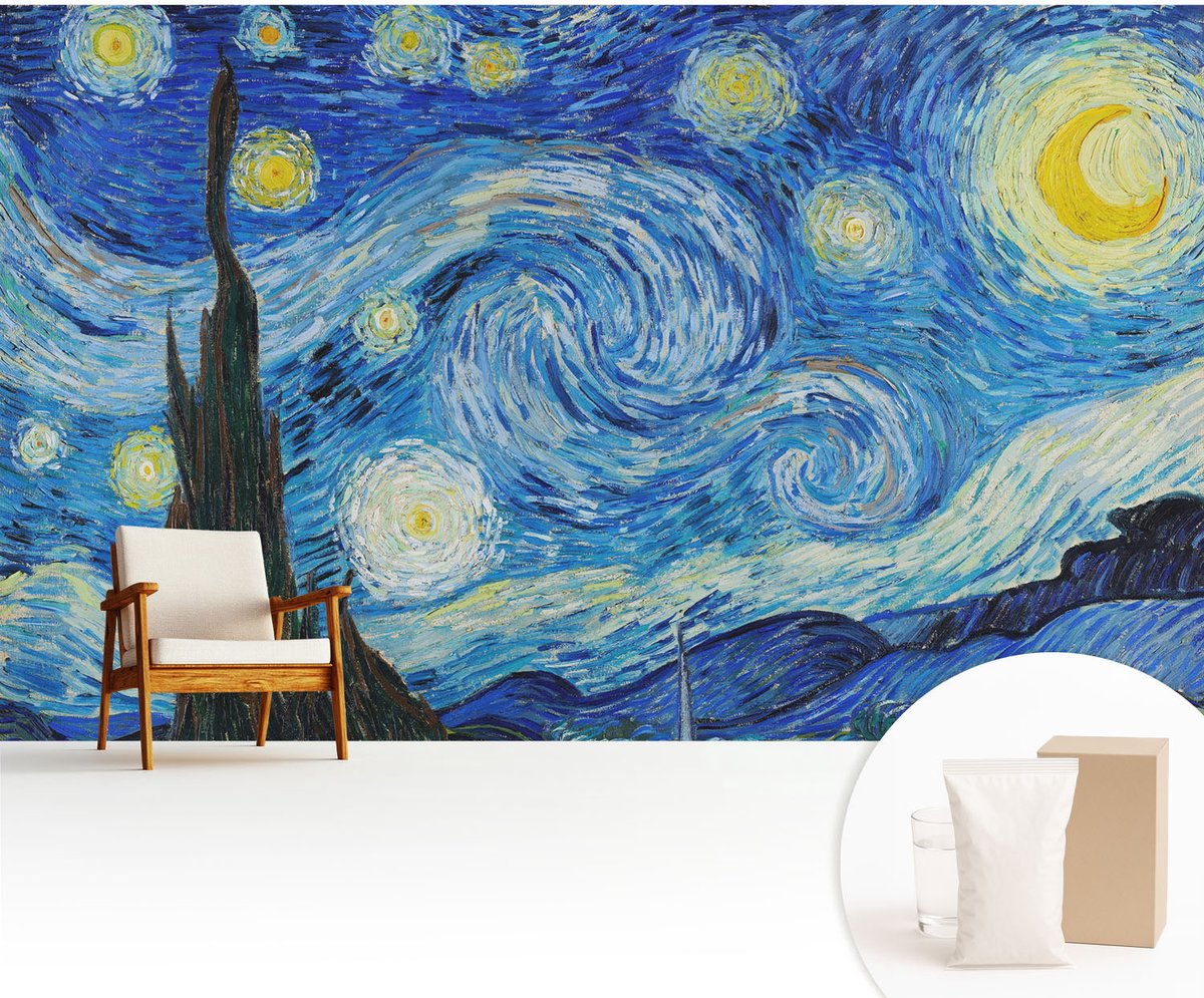 Wallfluent Fotobehang - Blauw Vliesbehang - 416x254 cm - Nachtelijke Hemel Fotobehang Vlies - Woonkamer behang Deel - Muurschildering - Woonkamer behang
