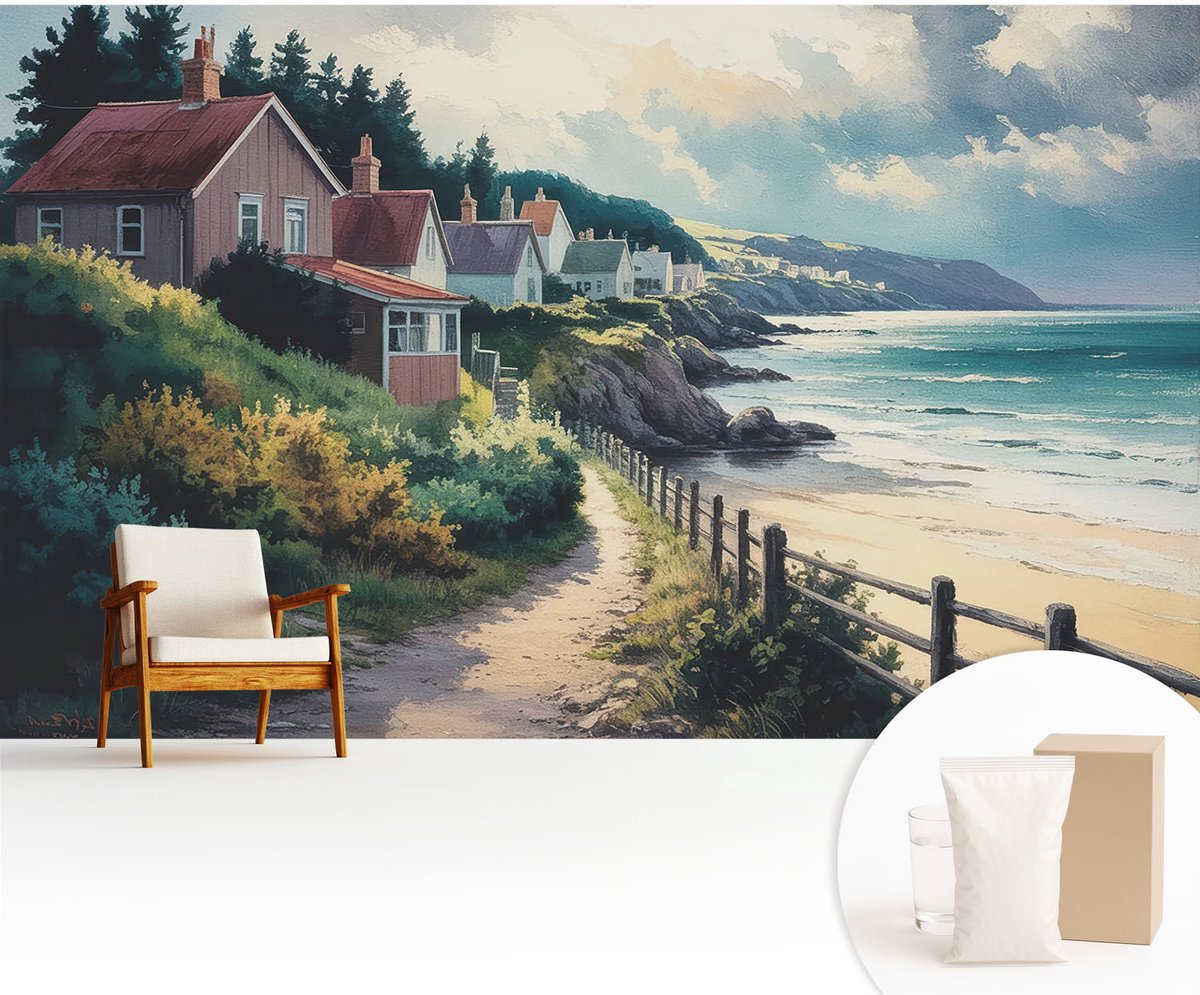Wallfluent Fotobehang - Groente Vliesbehang - 416x254 cm - Klifhuizen Fotobehang Vlies - Woonkamer behang Landschappen - Muurschildering - Hal behang