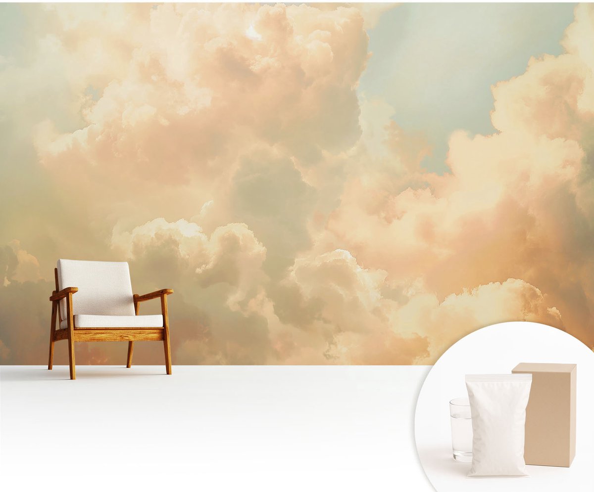 Wallfluent Fotobehang - Wit Vliesbehang - 416x254 cm - Etherische Wolken Muurschildering - Gang behang Landschappen - Fotobehang Vlies - Gang behang