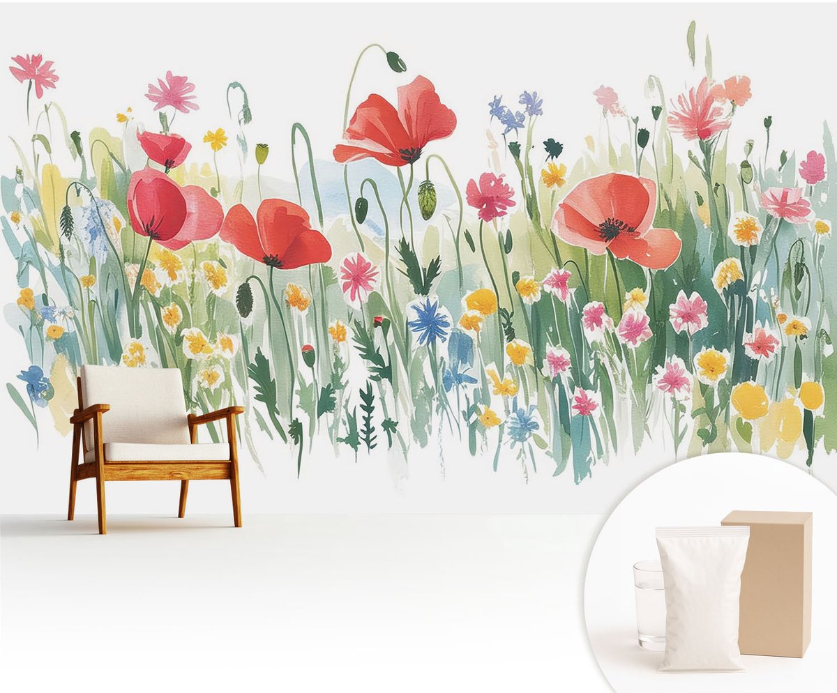 Wallfluent Fotobehang - Groente Vliesbehang - 416x254 cm - Zomerweide Fotobehang Vlies - Hal behang Bloemen En Planten - Muurschildering - Woonkamer behang