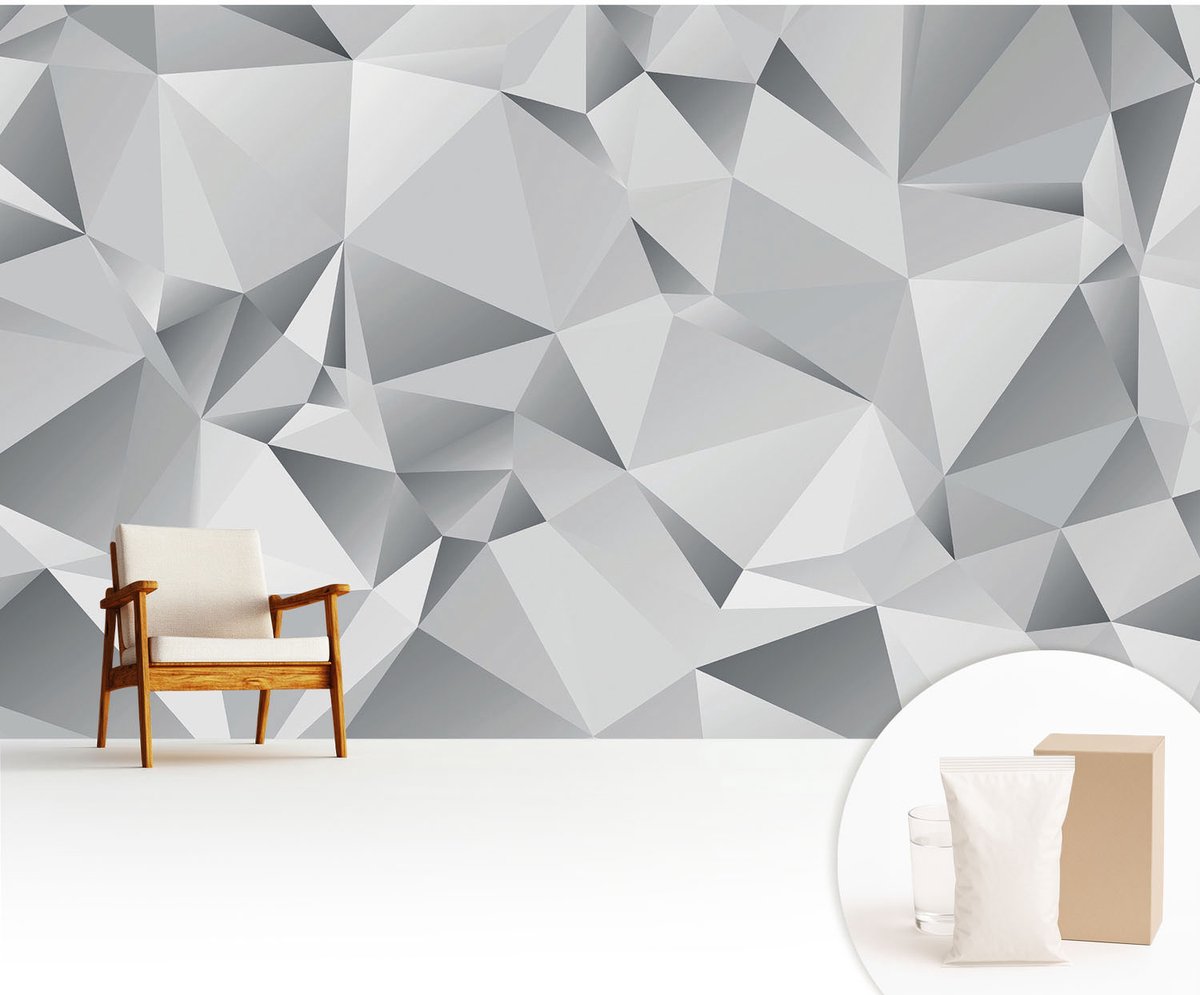 Wallfluent Fotobehang - Grijs Vliesbehang - 416x254 cm - Abstracte Geometrie Fotobehang Vlies - Hal behang Achtergronden En Patronen - Muurschildering - Woonkamer behang