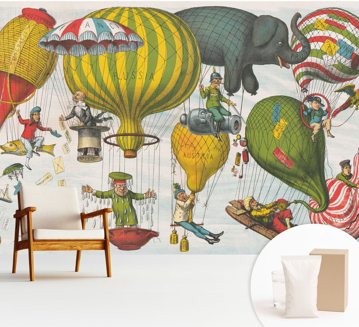 Wallfluent Fotobehang - Geel Vliesbehang - 312x219 cm - Ballonvaart Muurschildering - Gang behang Deel - Fotobehang Vlies - Slaapkamer behang